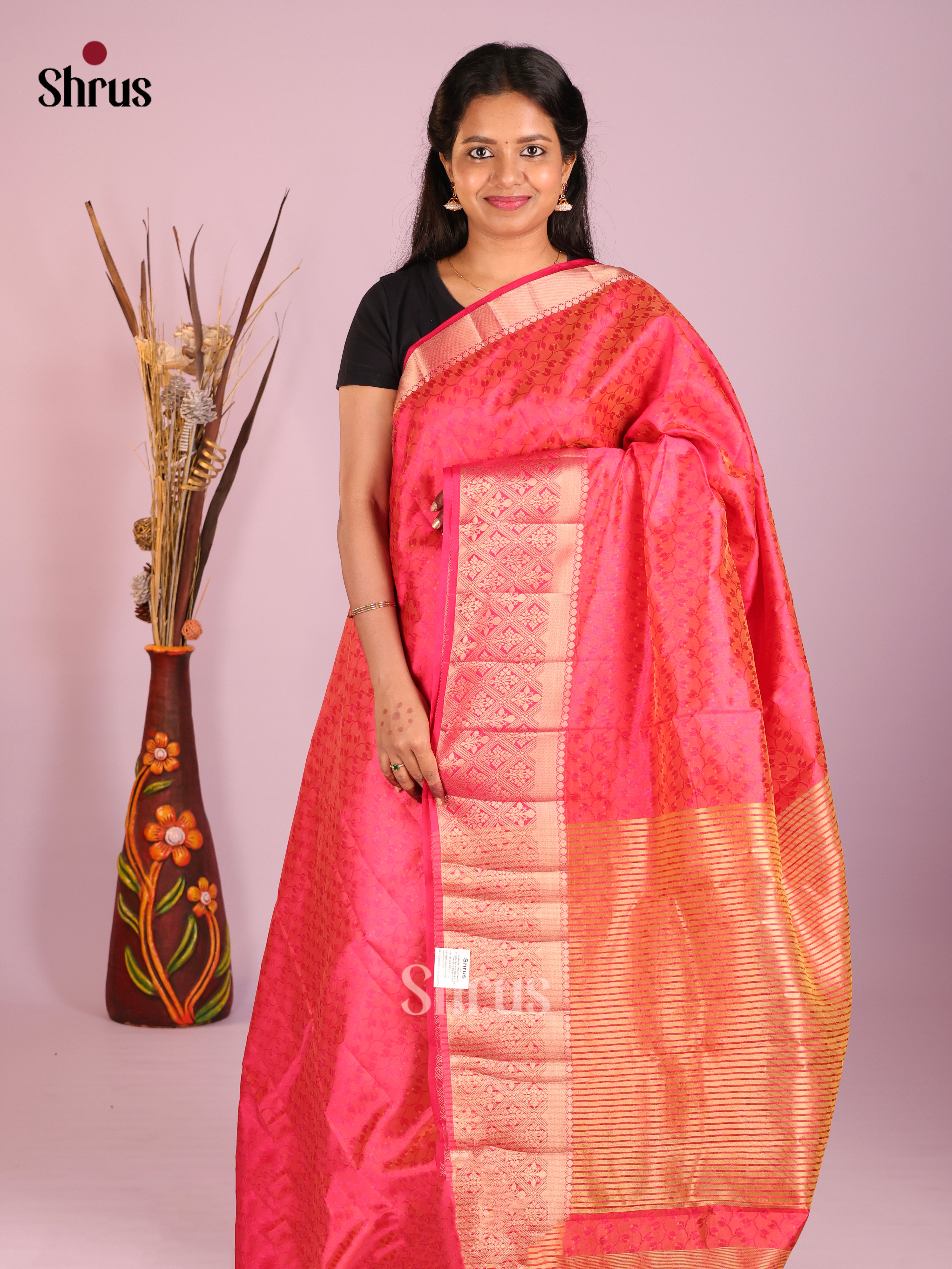 Pink - Semi Rawsilk Saree