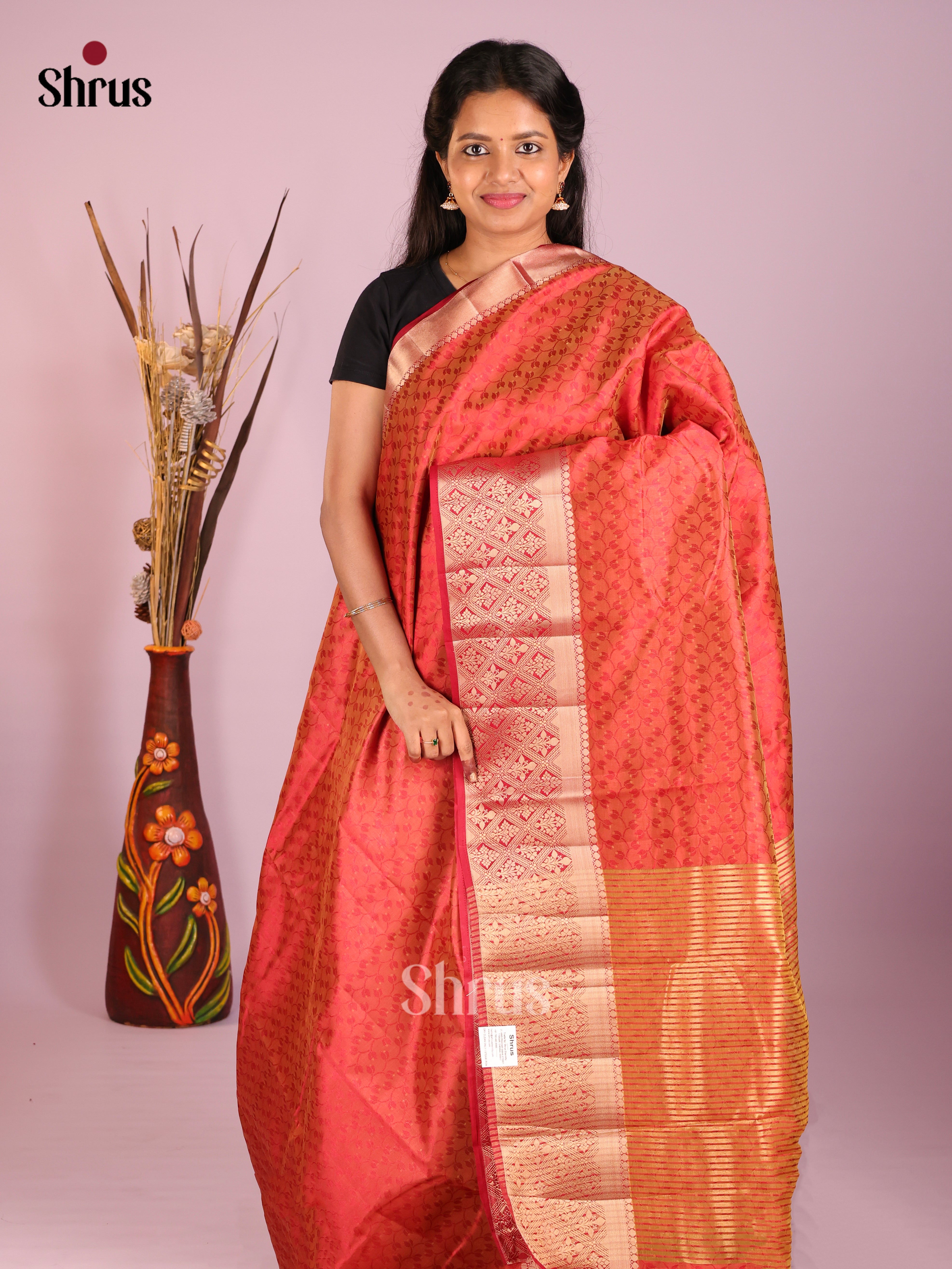 Red - Semi Rawsilk Saree