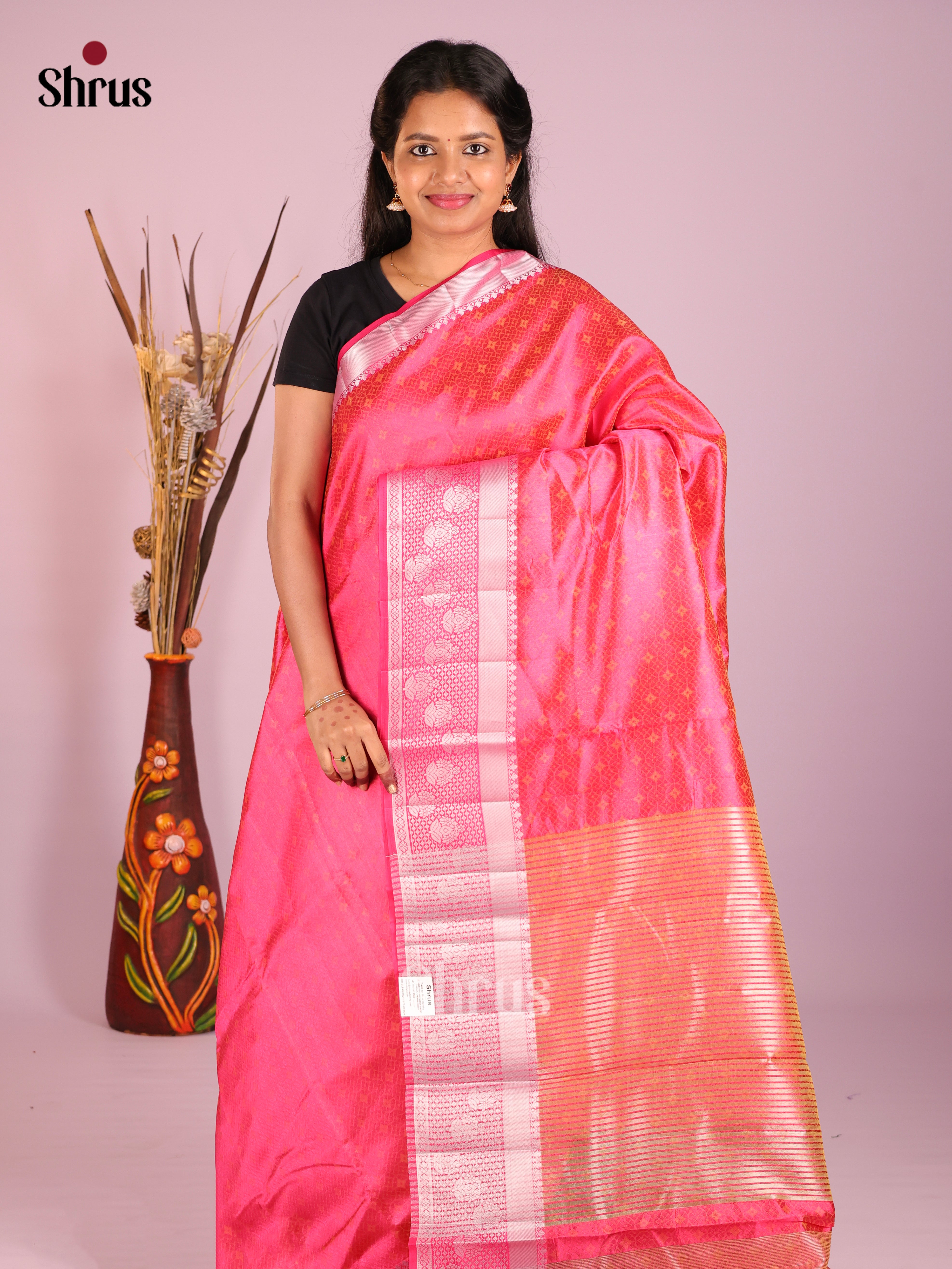 Pink - Semi Rawsilk Saree