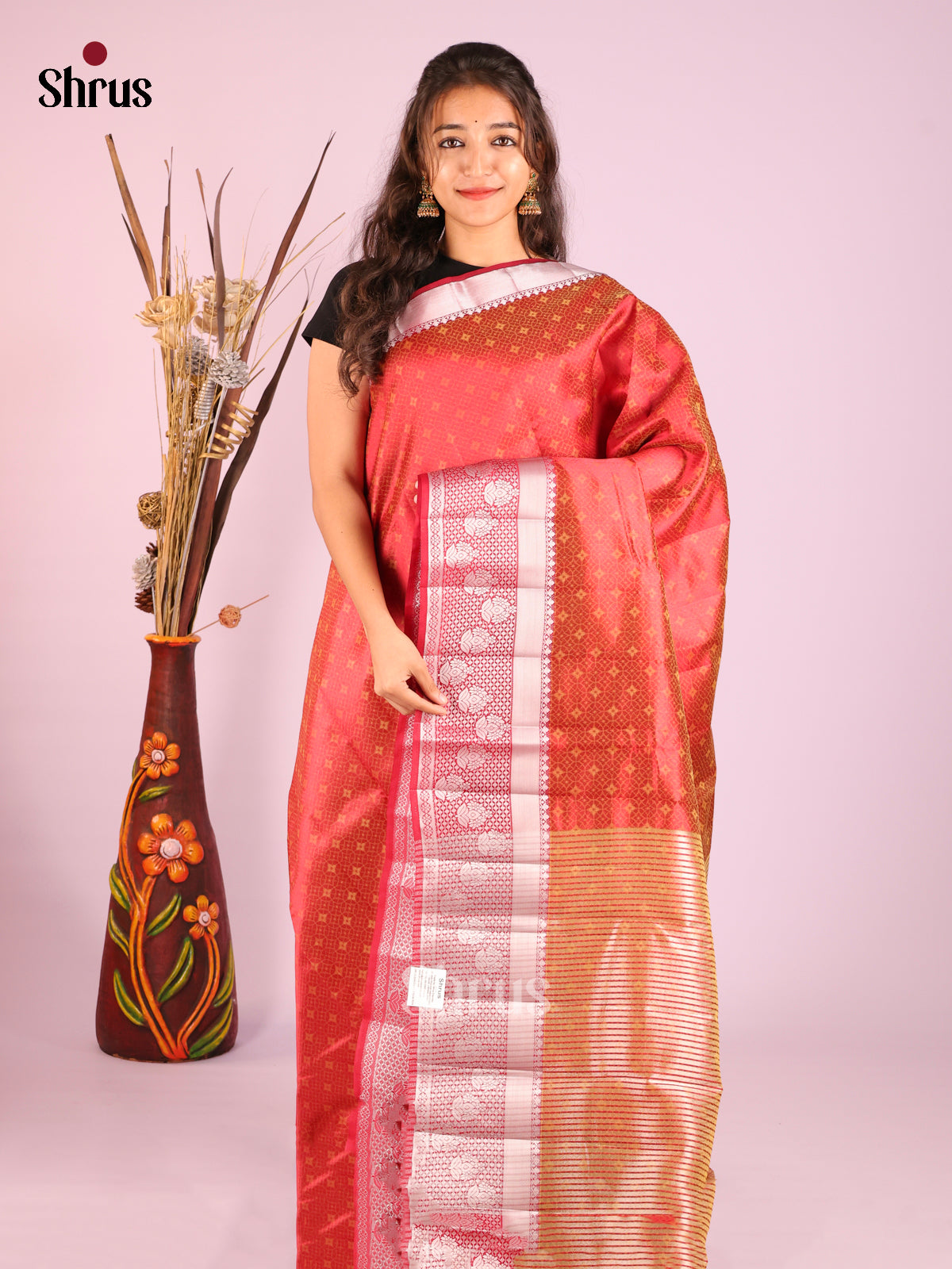 Red - Semi Rawsilk Saree