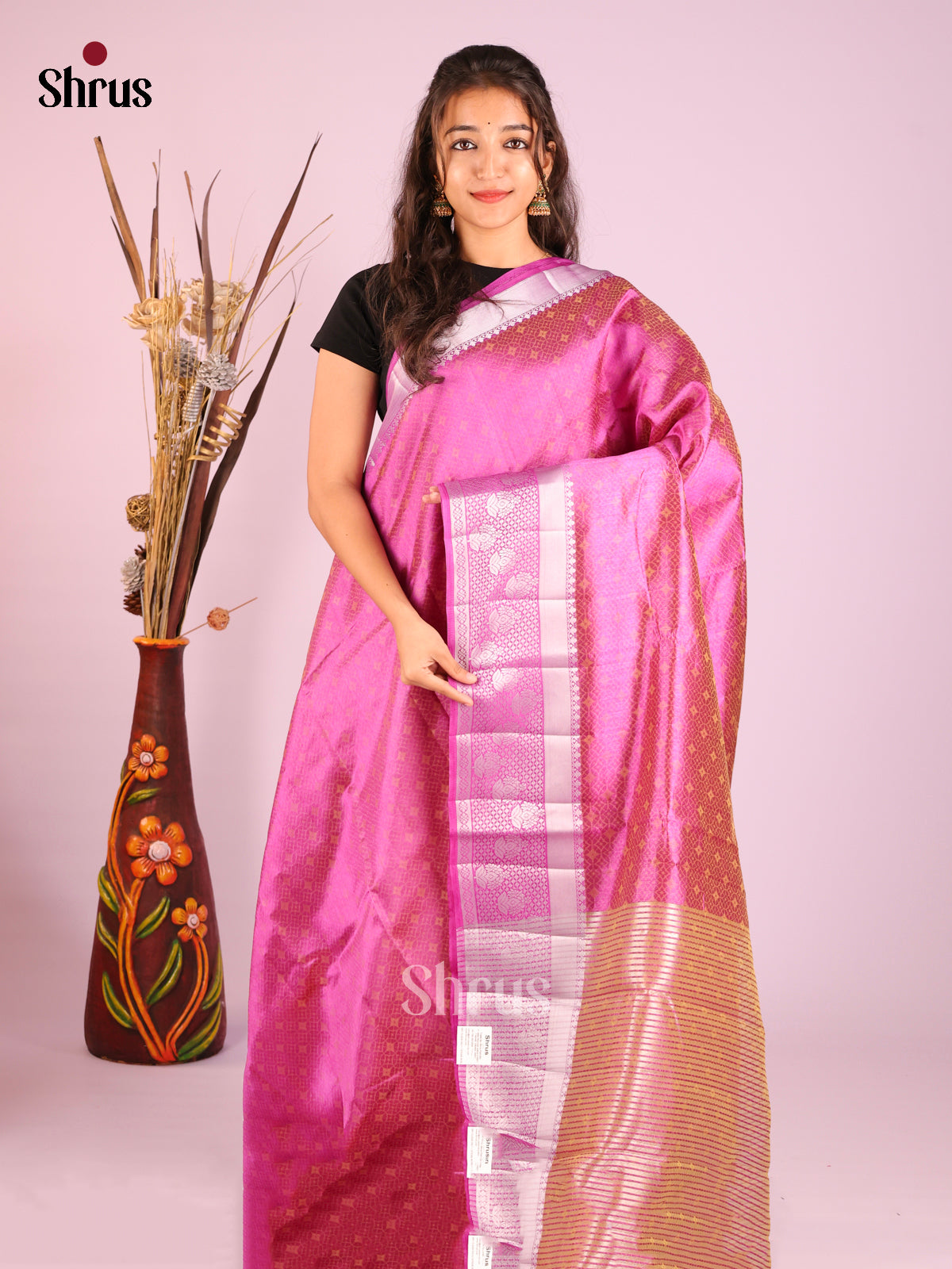 Majenta Pink - Semi Rawsilk Saree