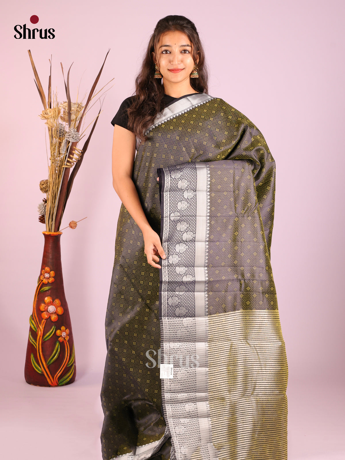 Black - Semi Rawsilk Saree