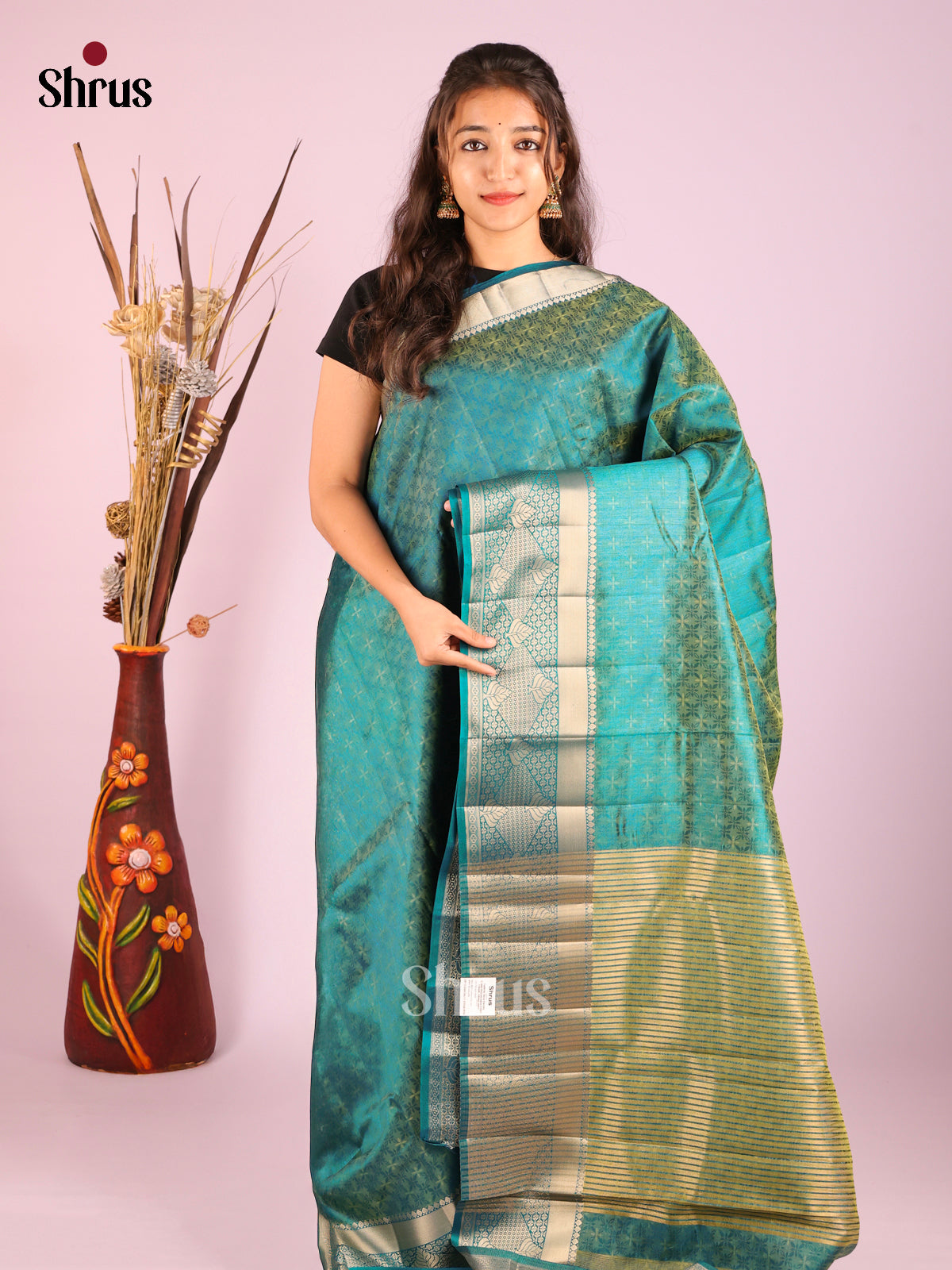 Peacock Blue - Semi Rawsilk Saree