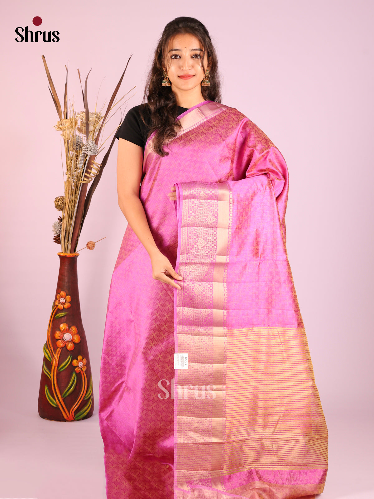 Pink - Semi Rawsilk Saree