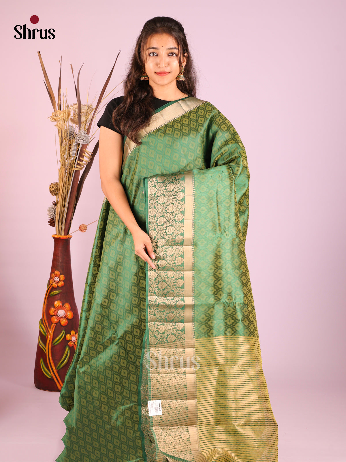 Green - Semi Rawsilk Saree