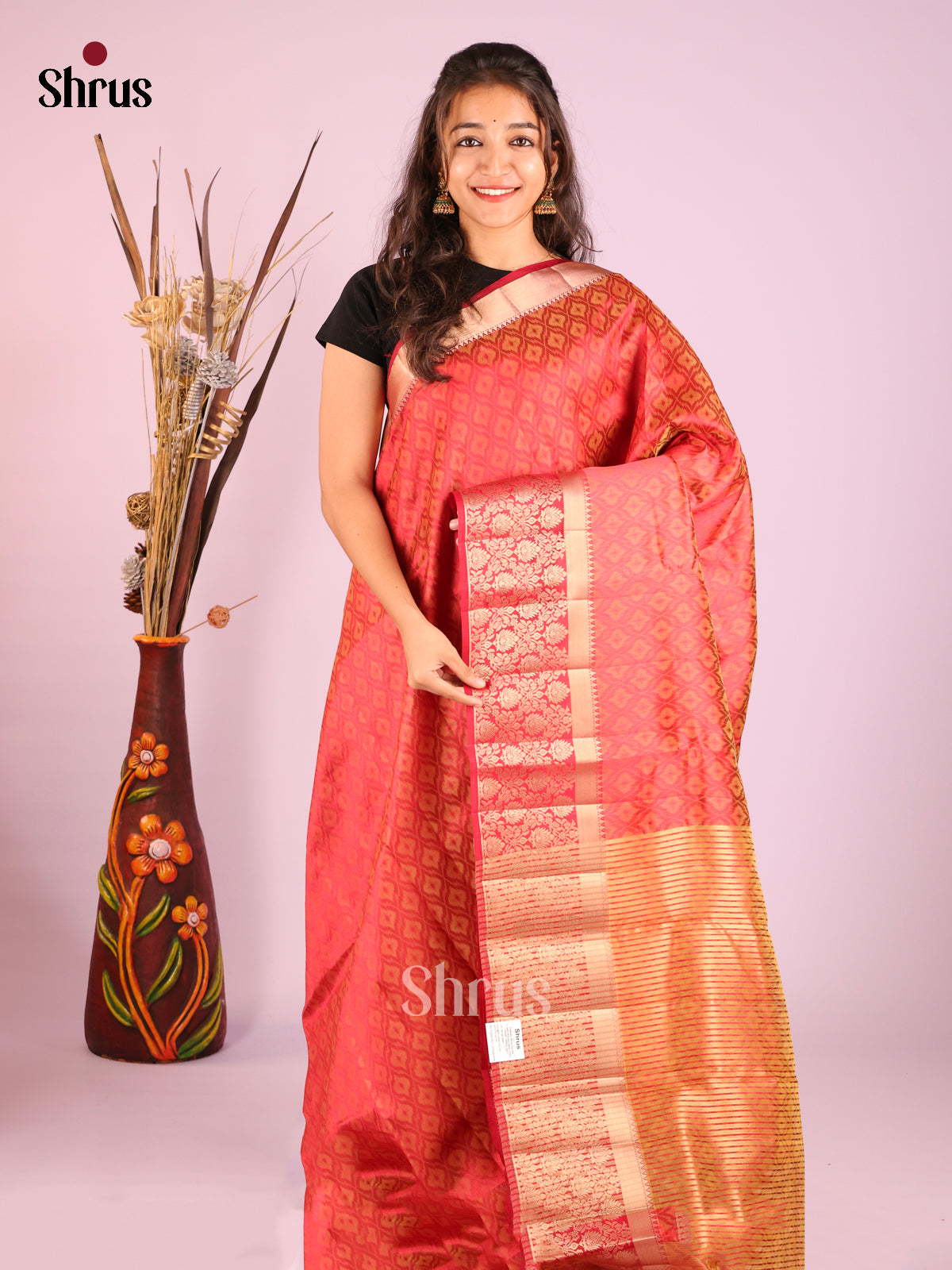 Red- Semi Rawsilk Saree