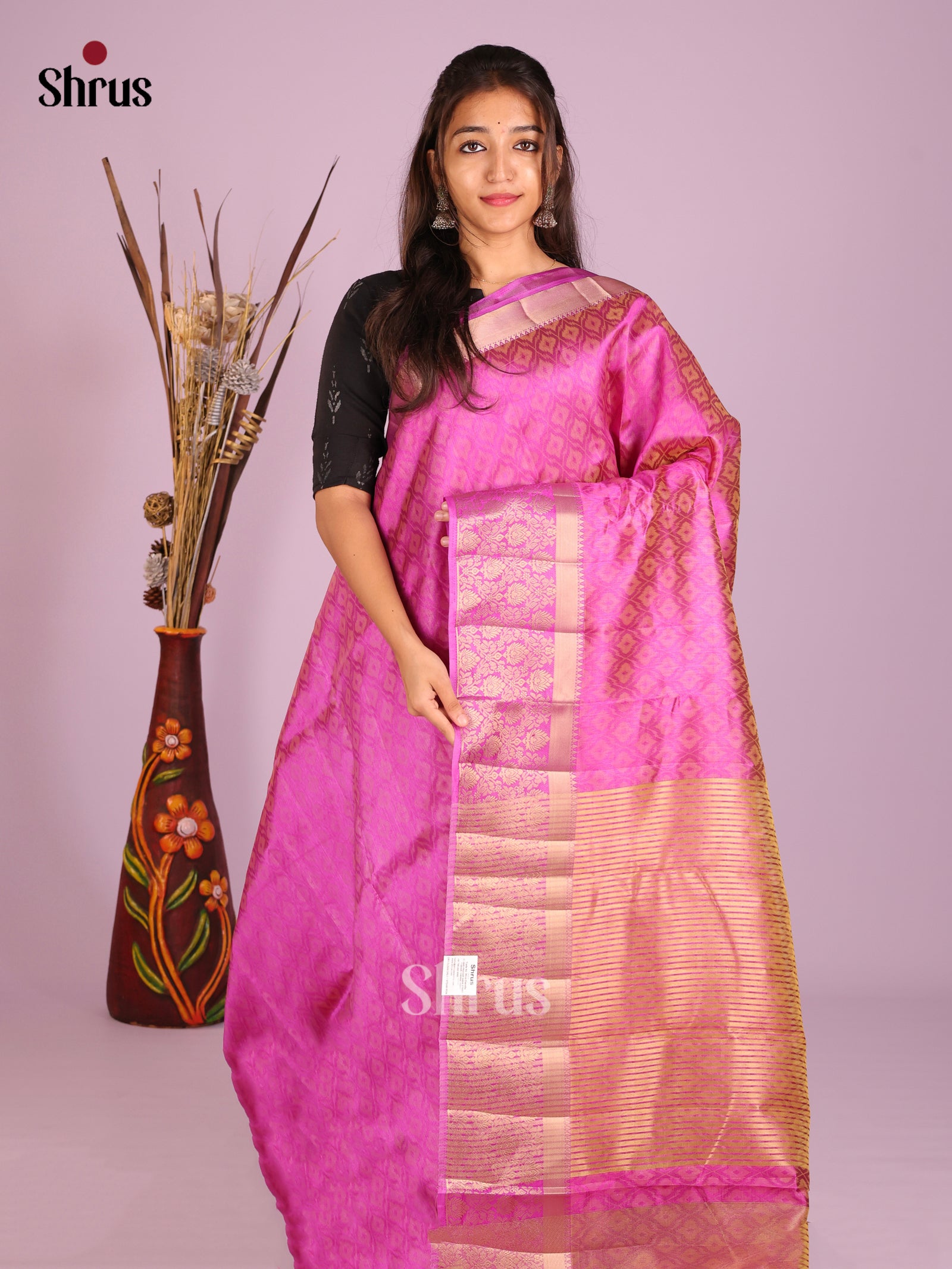 Pink - Semi Rawsilk Saree