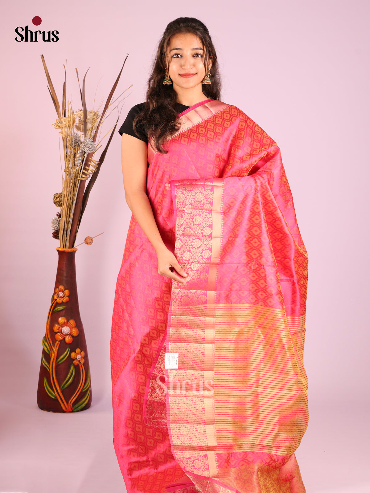 Pink - Semi Rawsilk Saree