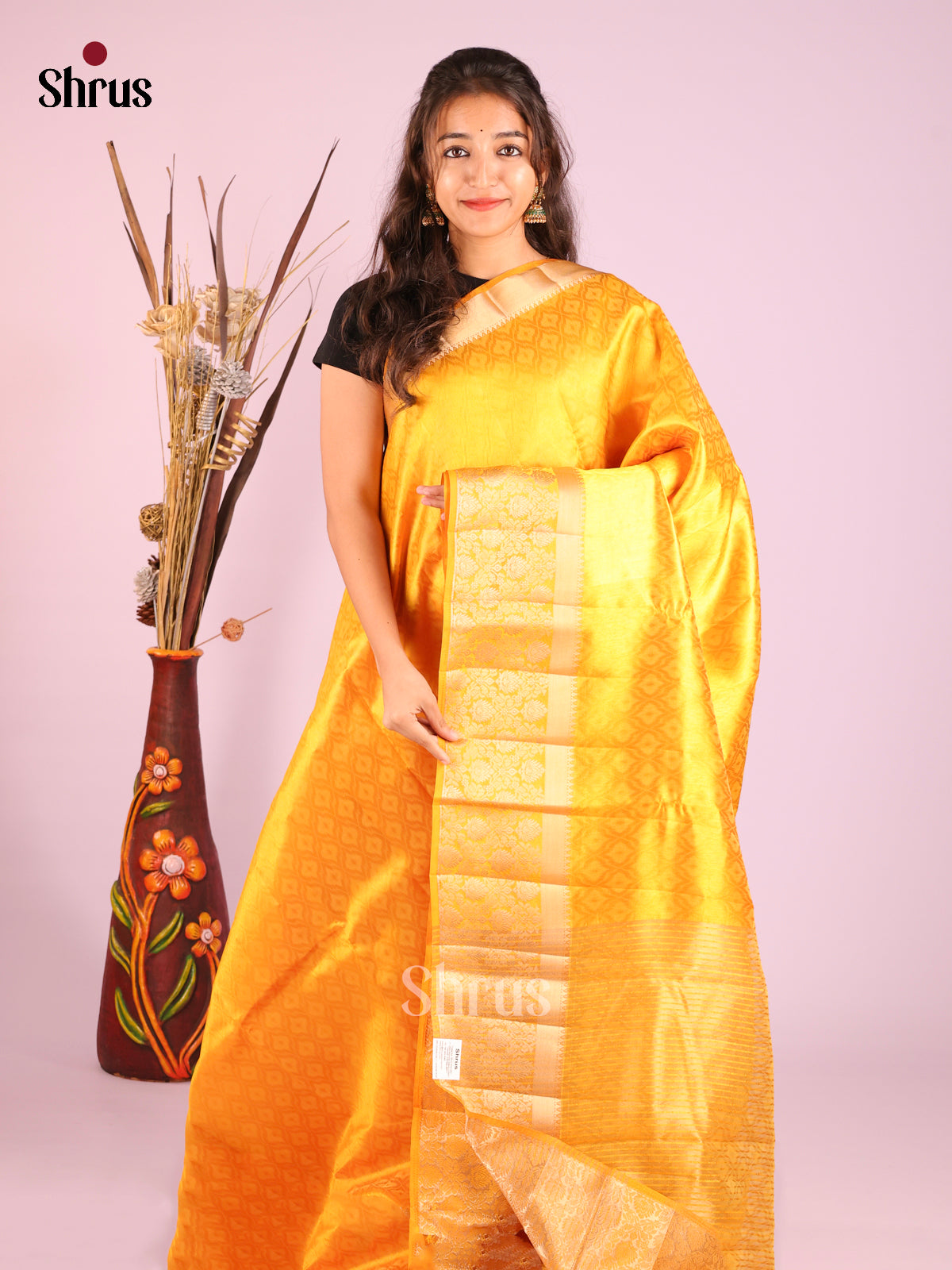 Yellow - Semi Rawsilk Saree