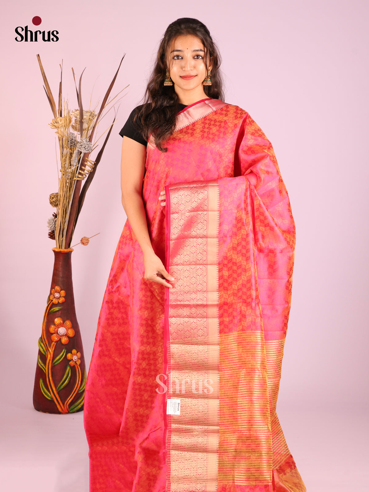 Pink - Semi Rawsilk Saree