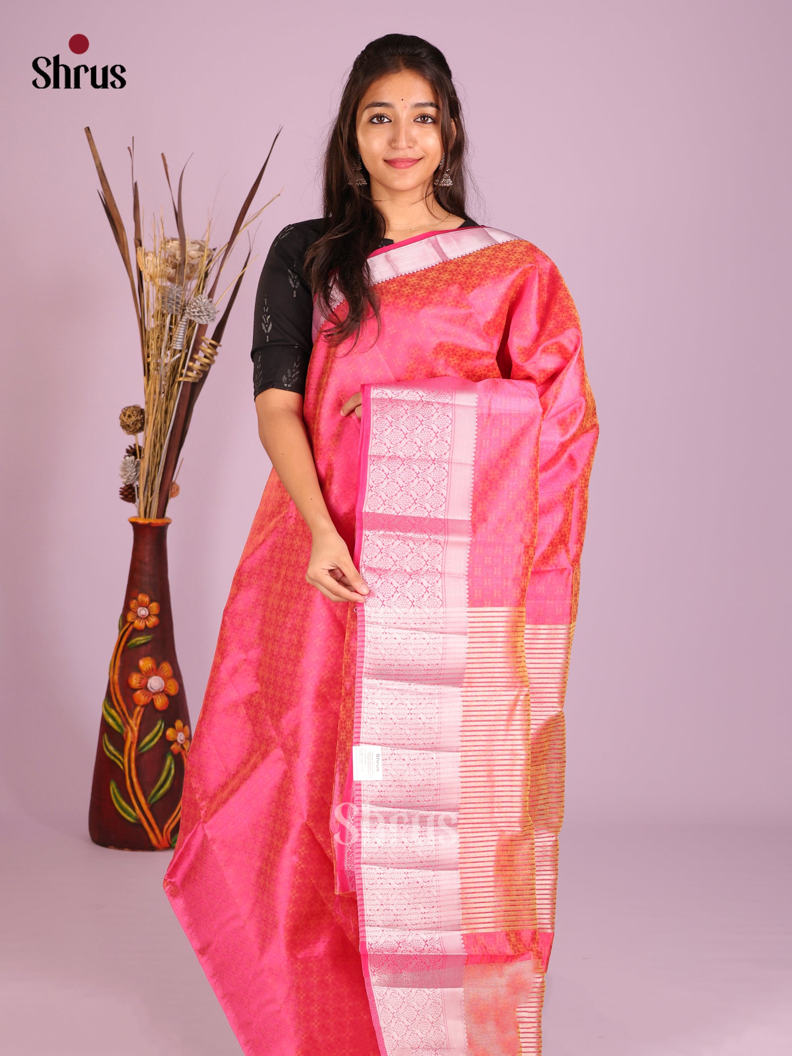 Pink - Semi Rawsilk Saree