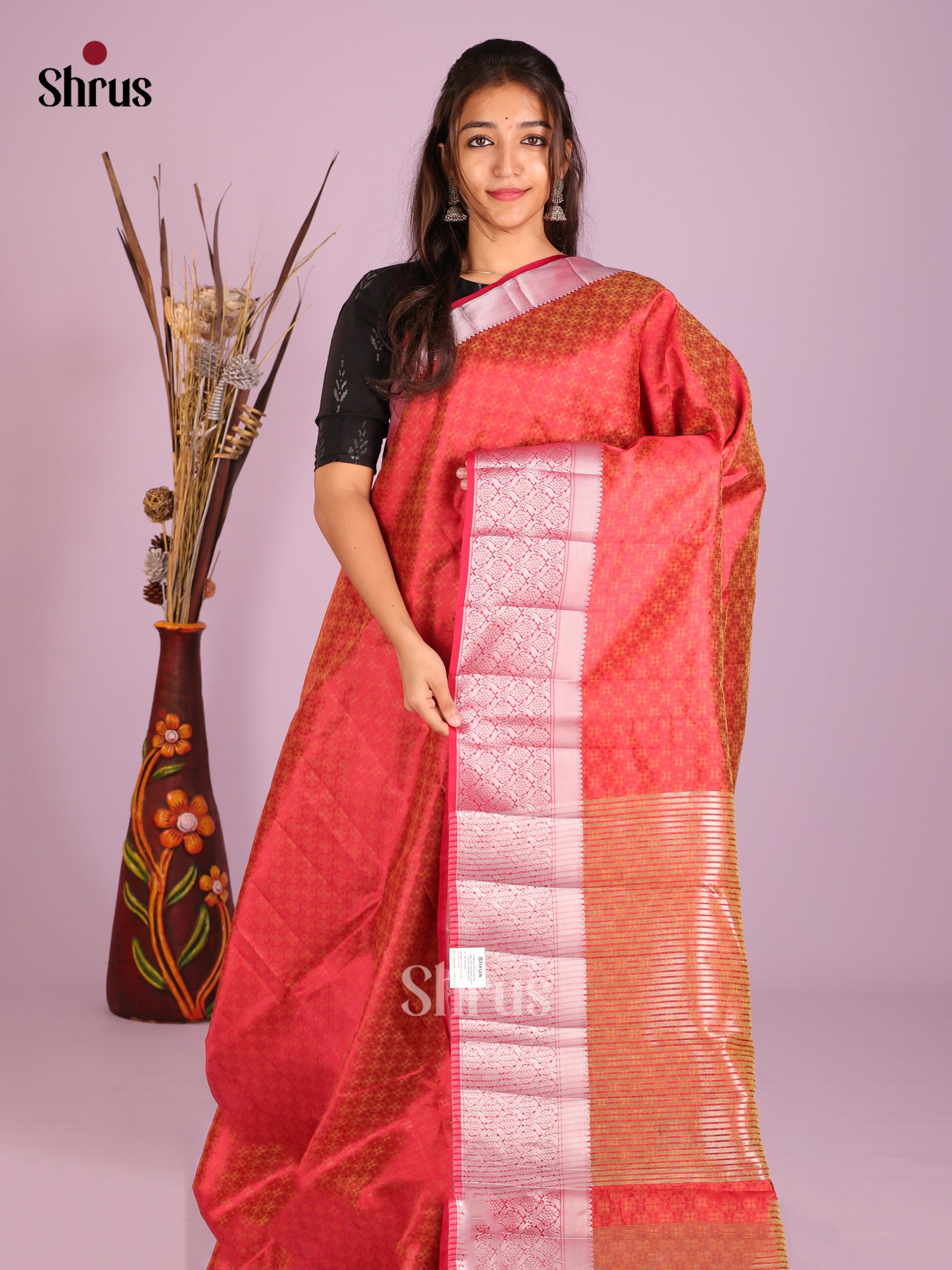 Red- Semi Rawsilk Saree