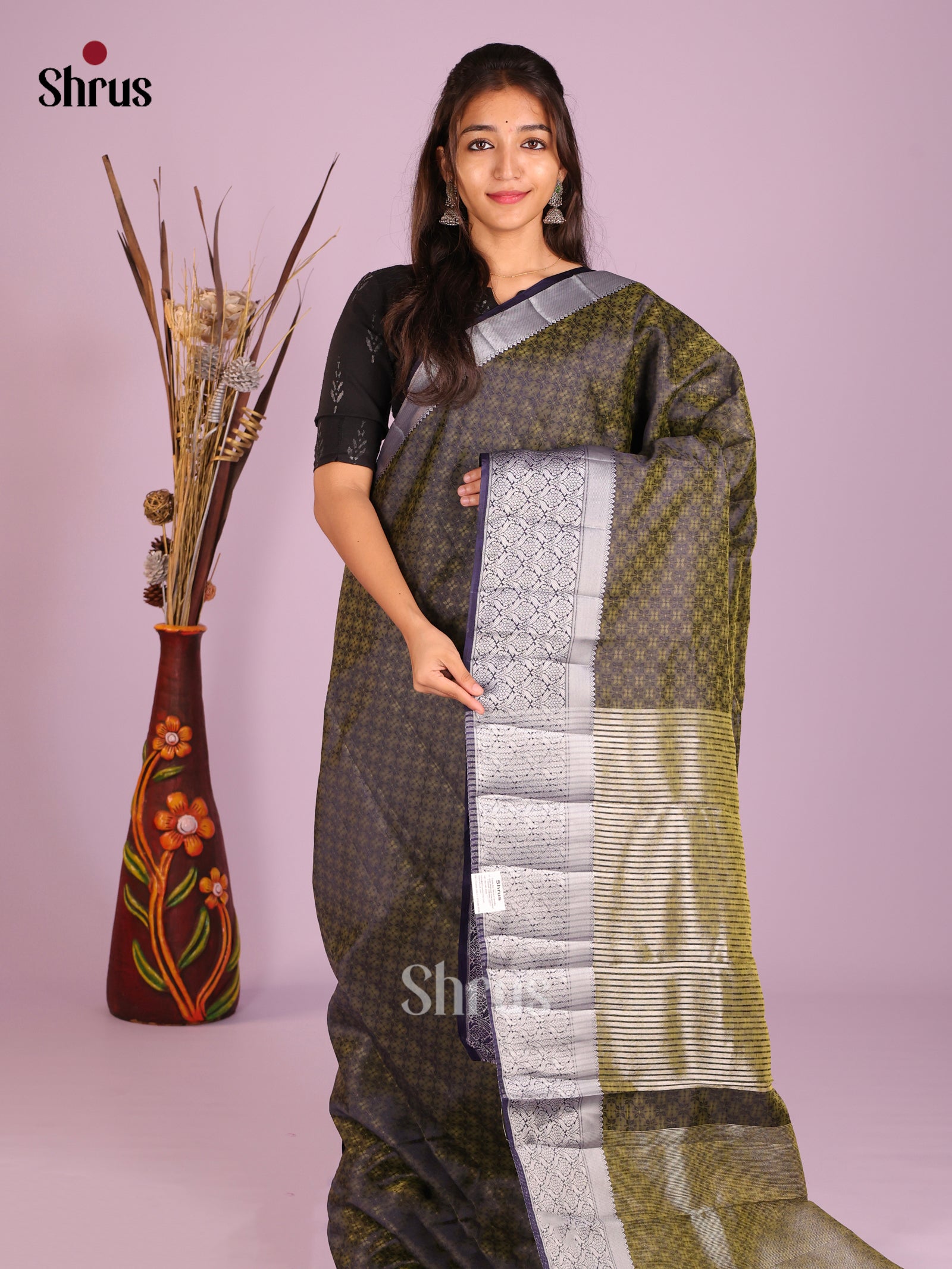 Navy Blue - Semi Rawsilk Saree