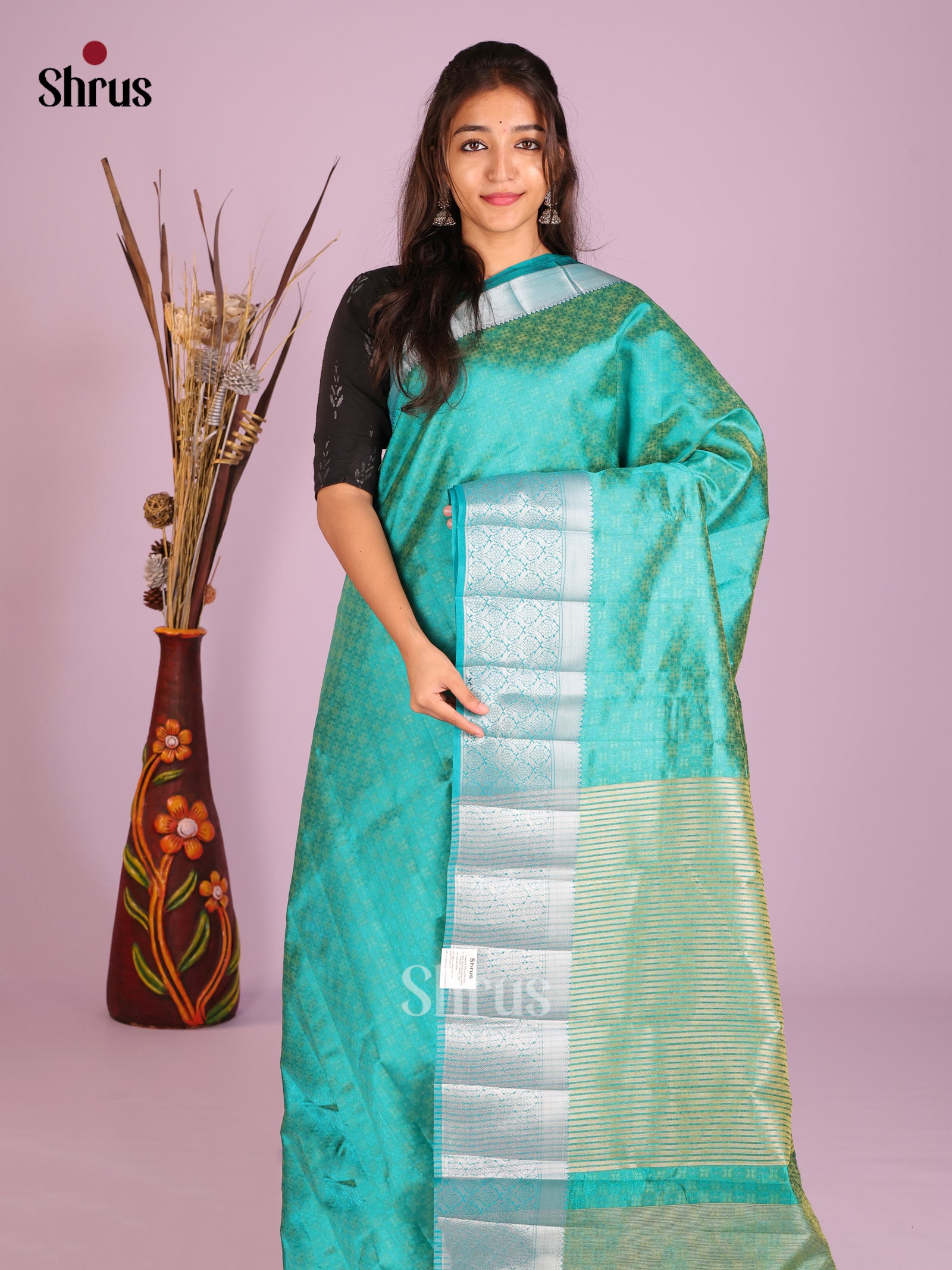 Teal - Semi Rawsilk Saree