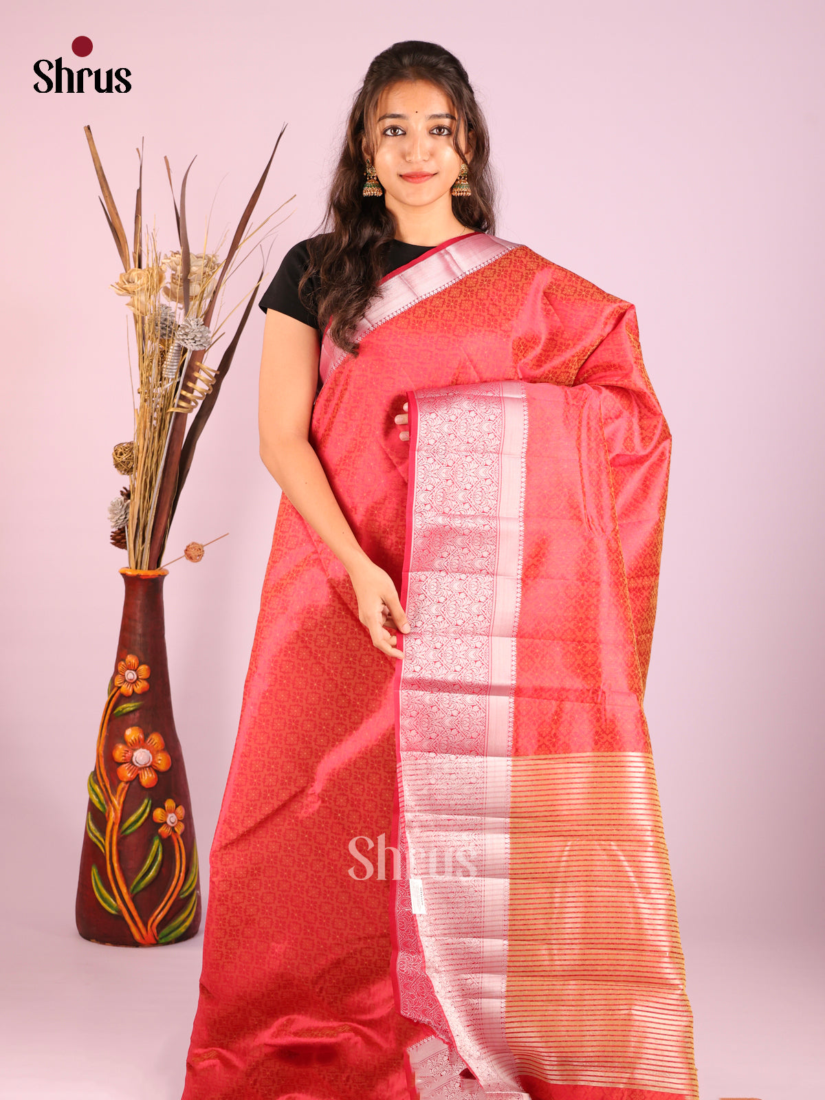 Red - Semi Rawsilk Saree