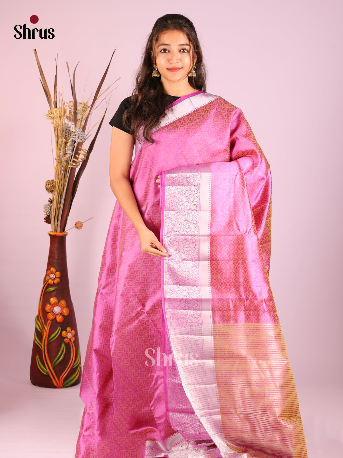 Pink- Semi Rawsilk Saree