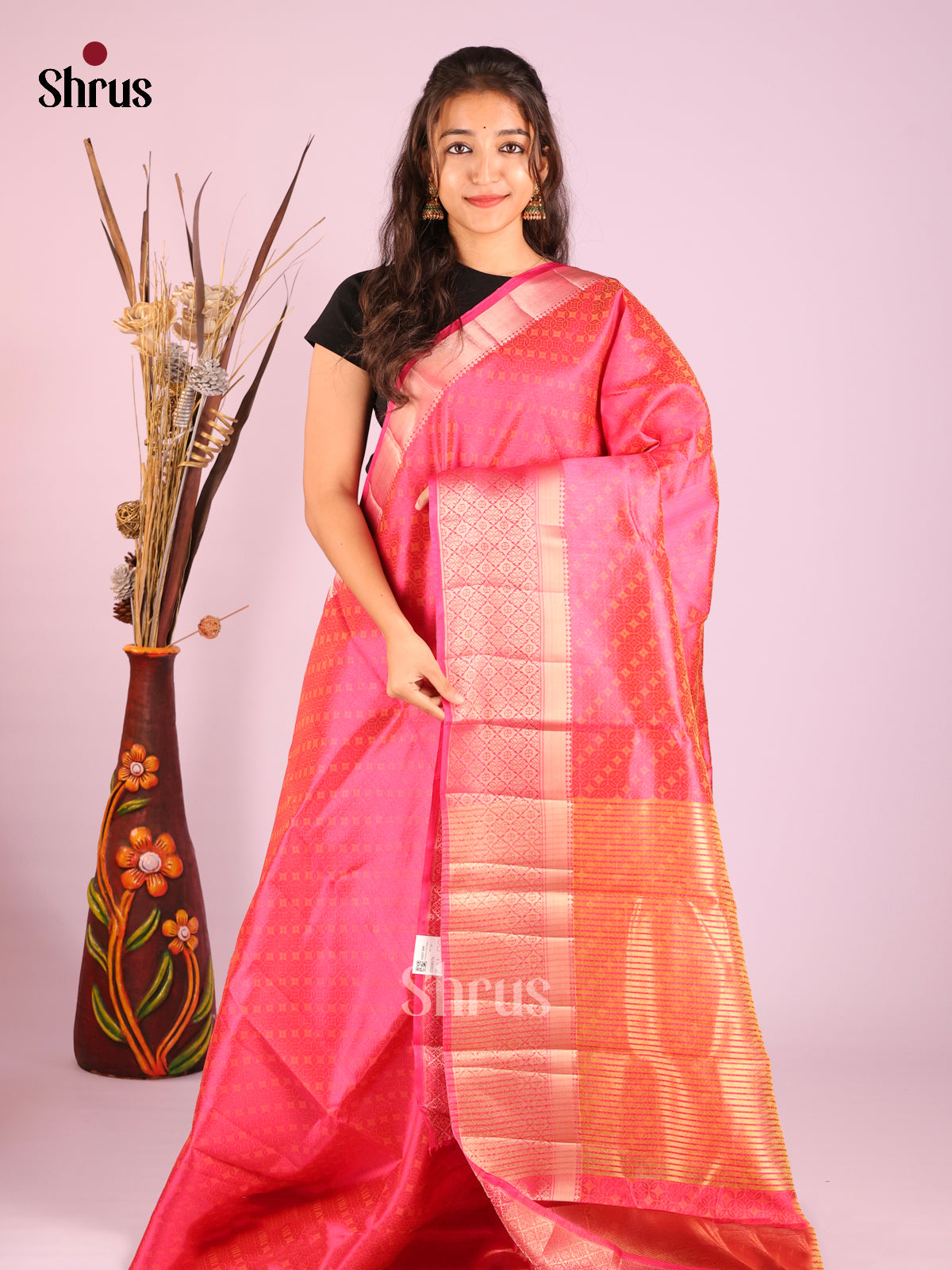 Pink - Semi Rawsilk Saree