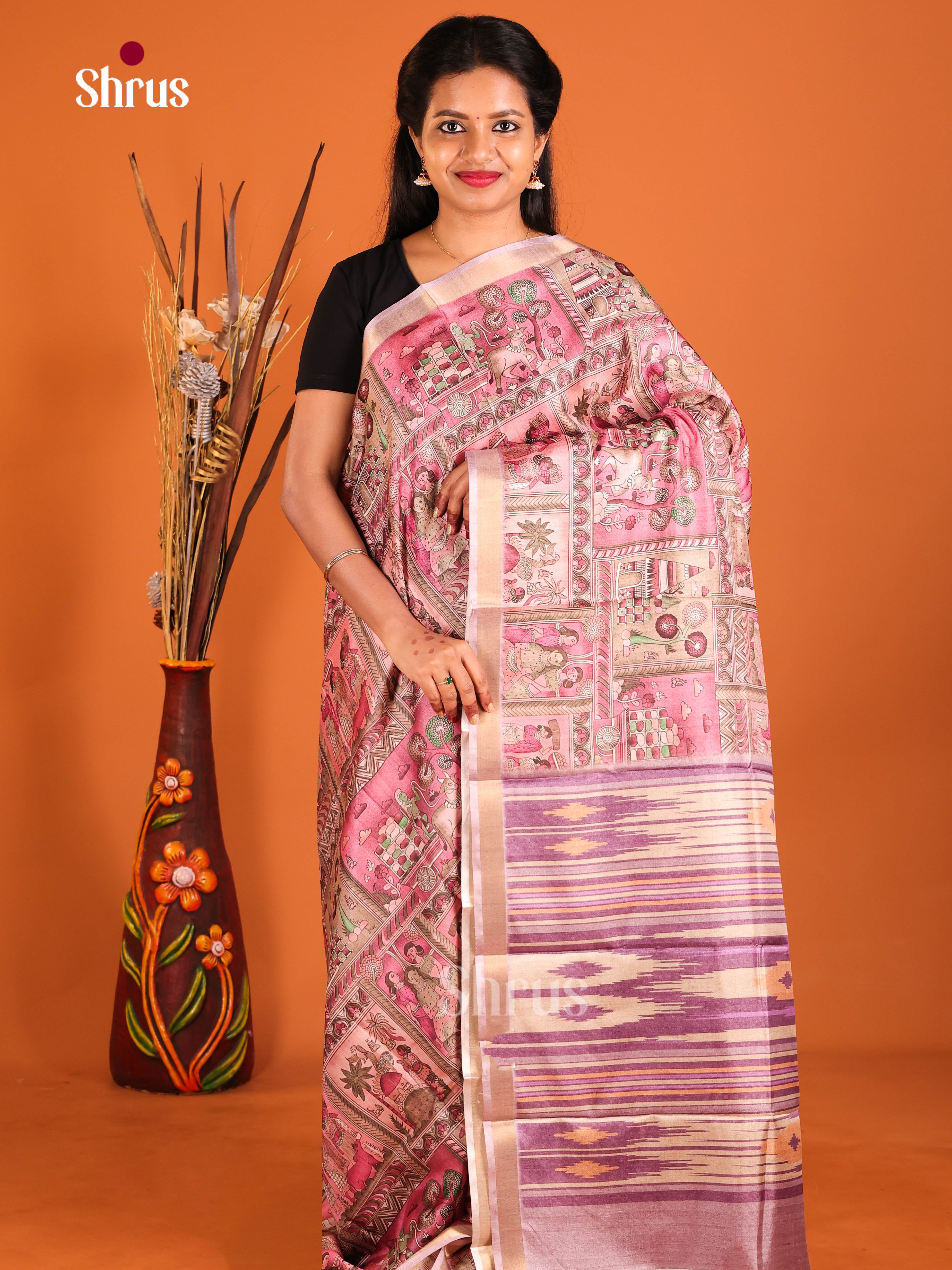 Pink & Purple - Semi Crepe Saree - Shop on Shrus.com