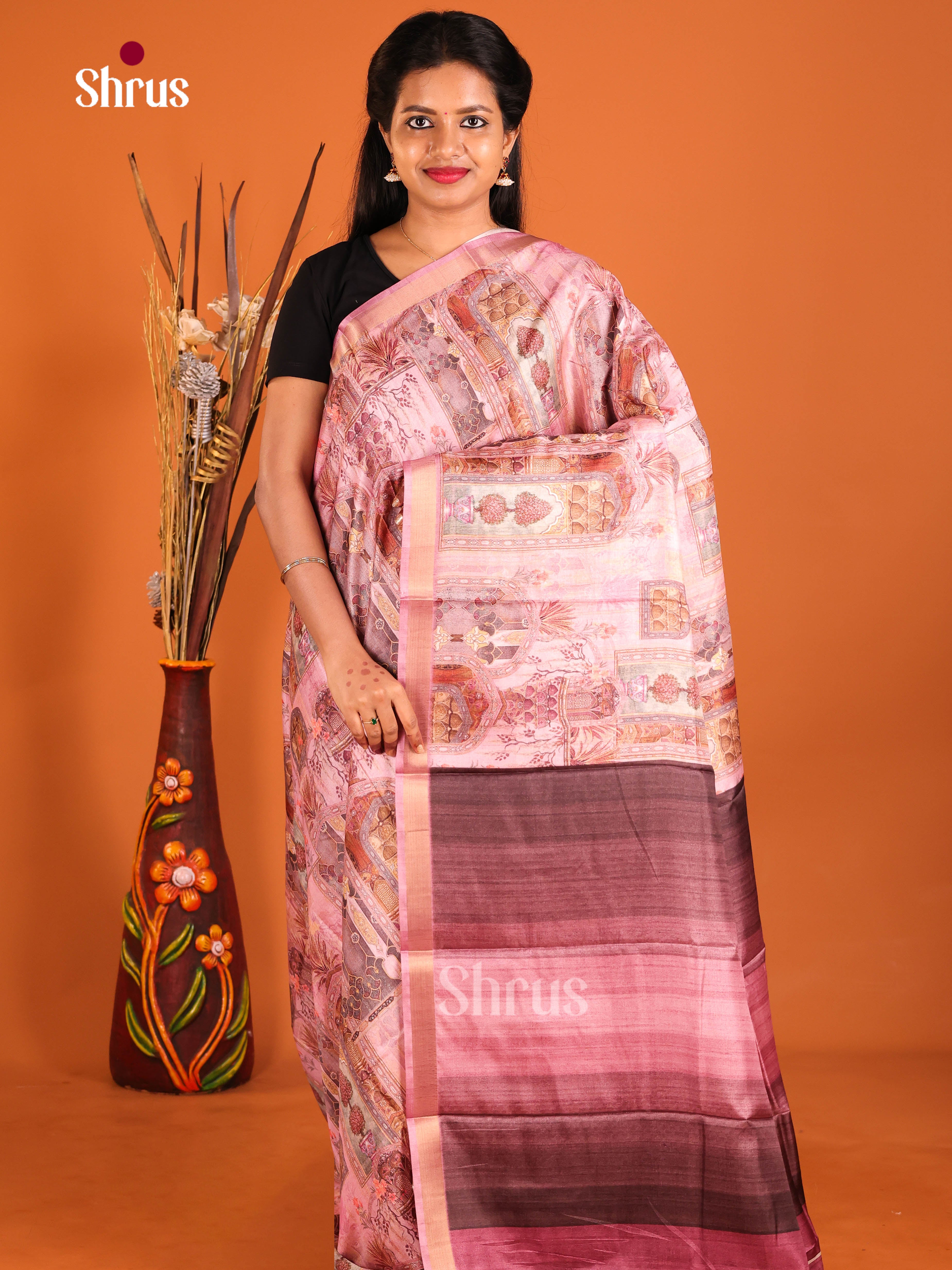 Pink & Purple- Semi Crepe Saree - Shop on Shrus.com