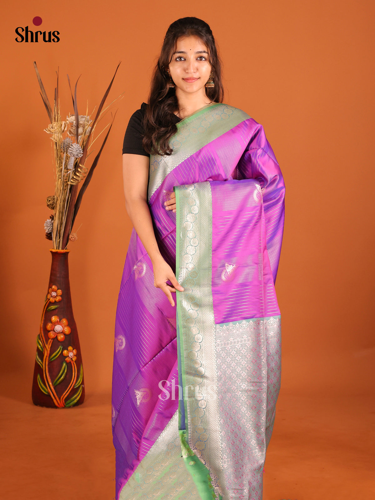 Purple & Green - Semi Softsilk Saree