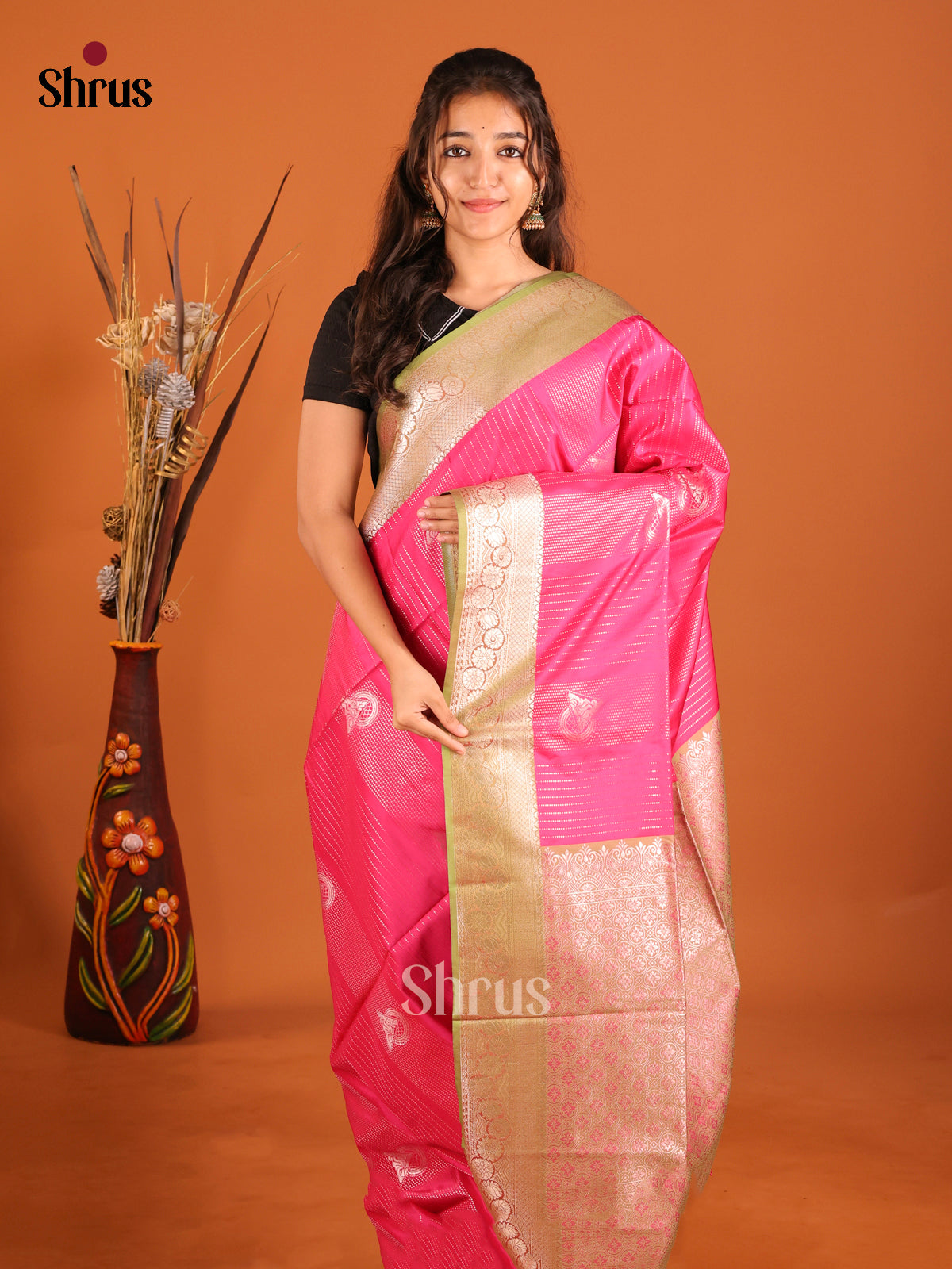 Pink & Green - Semi Softsilk Saree