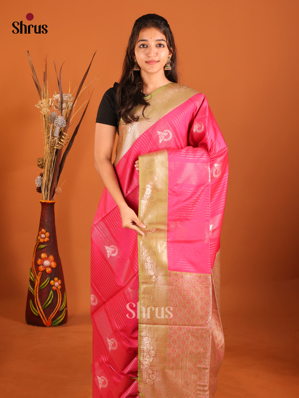 Pink & Green - Semi Softsilk Saree