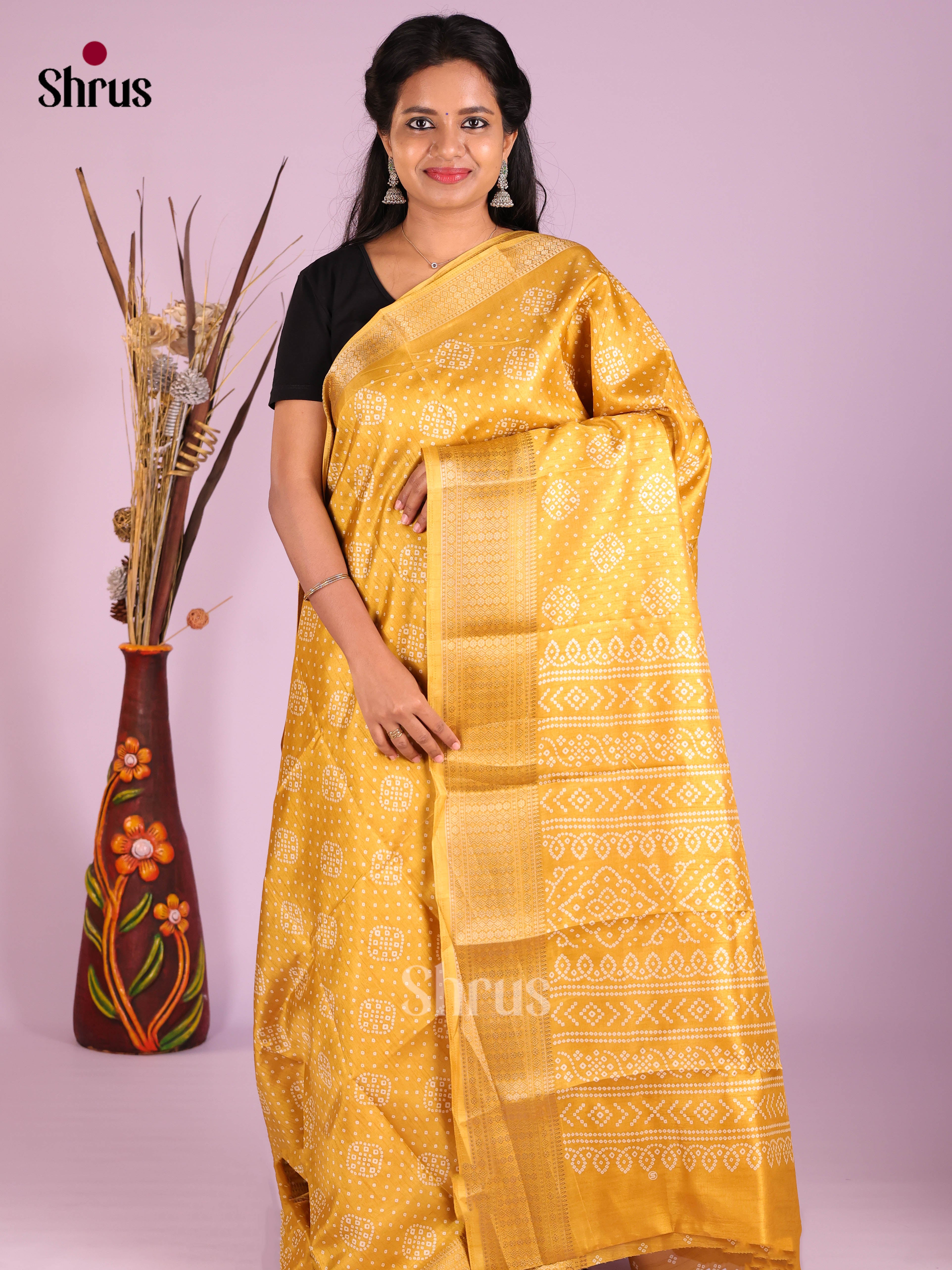 Mustard - Semi Crepe Saree - Shop on Shrus.com
