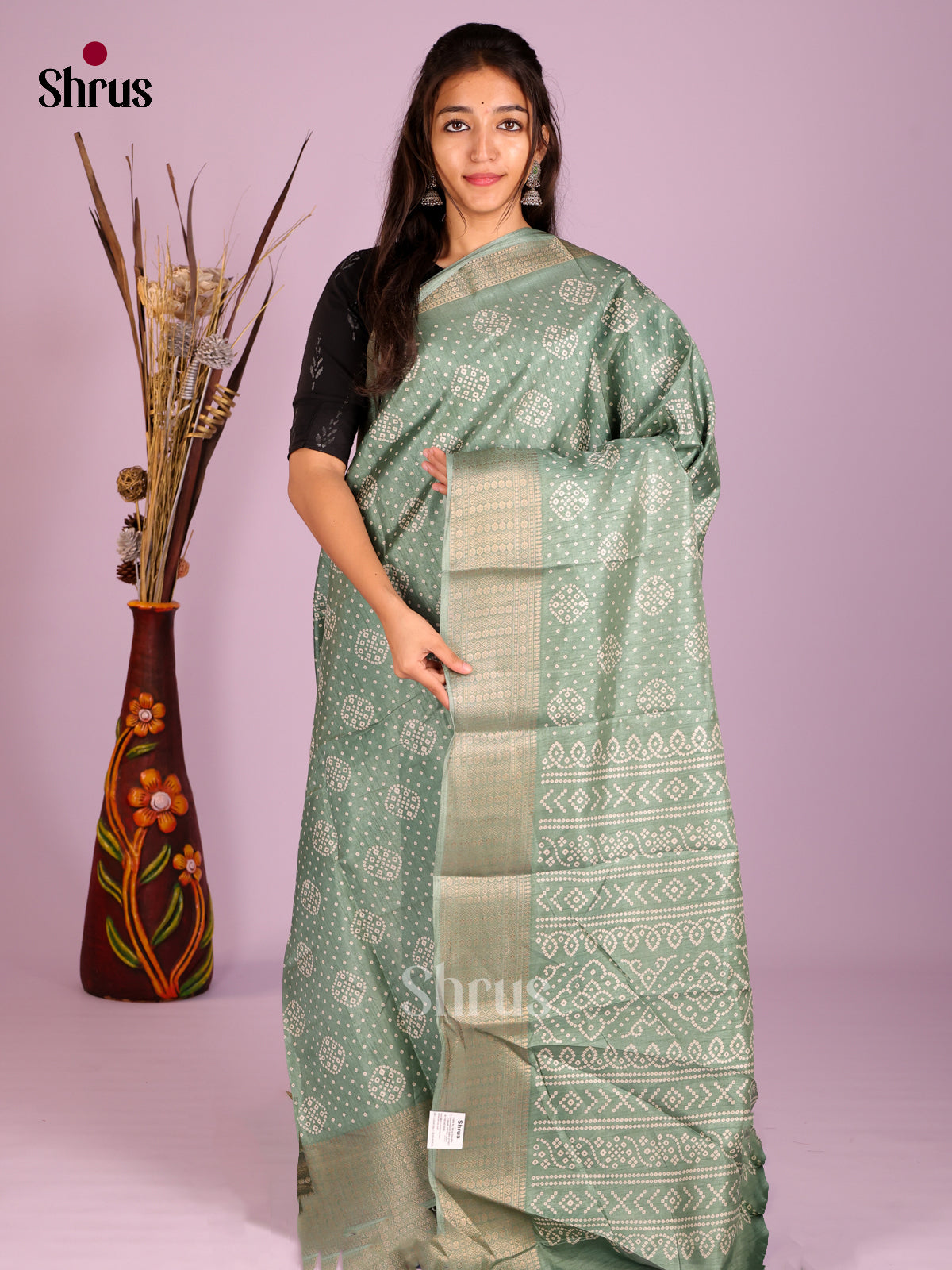Pastel Green- Semi Crepe Saree - Shop on Shrus.com