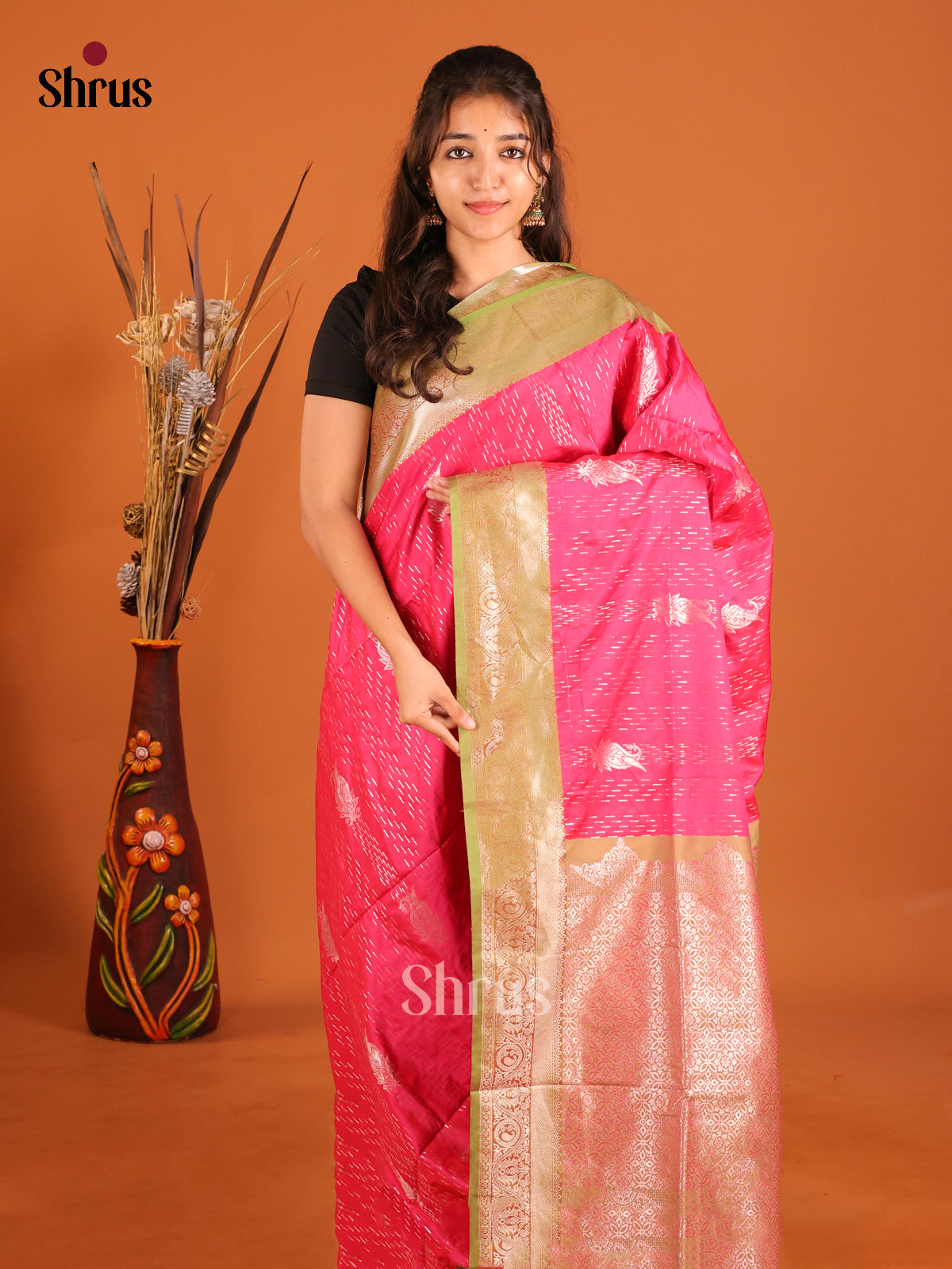 Pink & Green - Semi Softsilk Saree