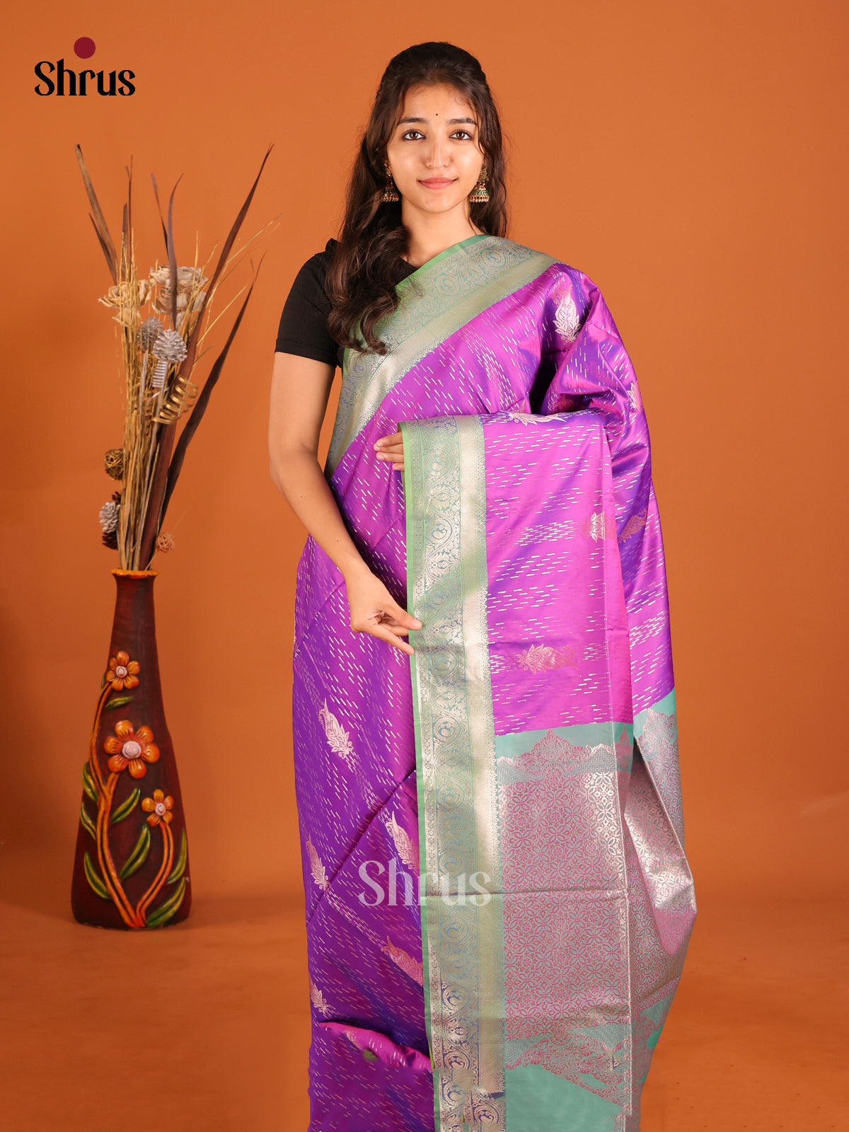 Purple & Green - Semi Softsilk Saree