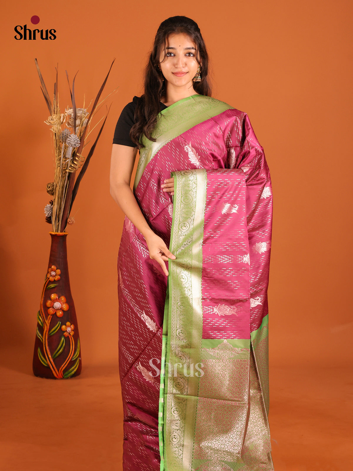 Maroon & Green- Semi Softsilk Saree