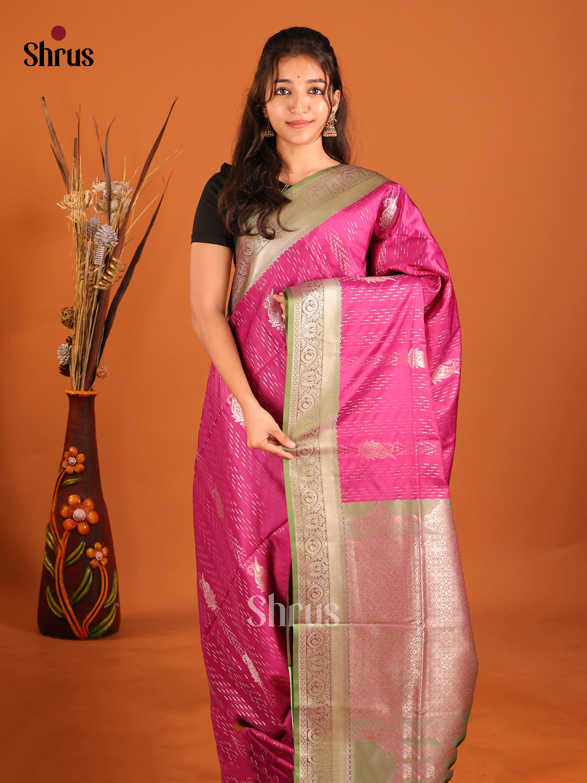 Purple & Green- Semi Softsilk Saree - Shop on Shrus.com