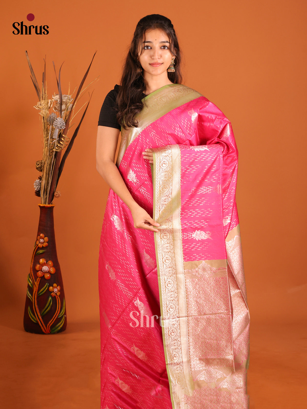 Pink & Green - Semi Softsilk Saree