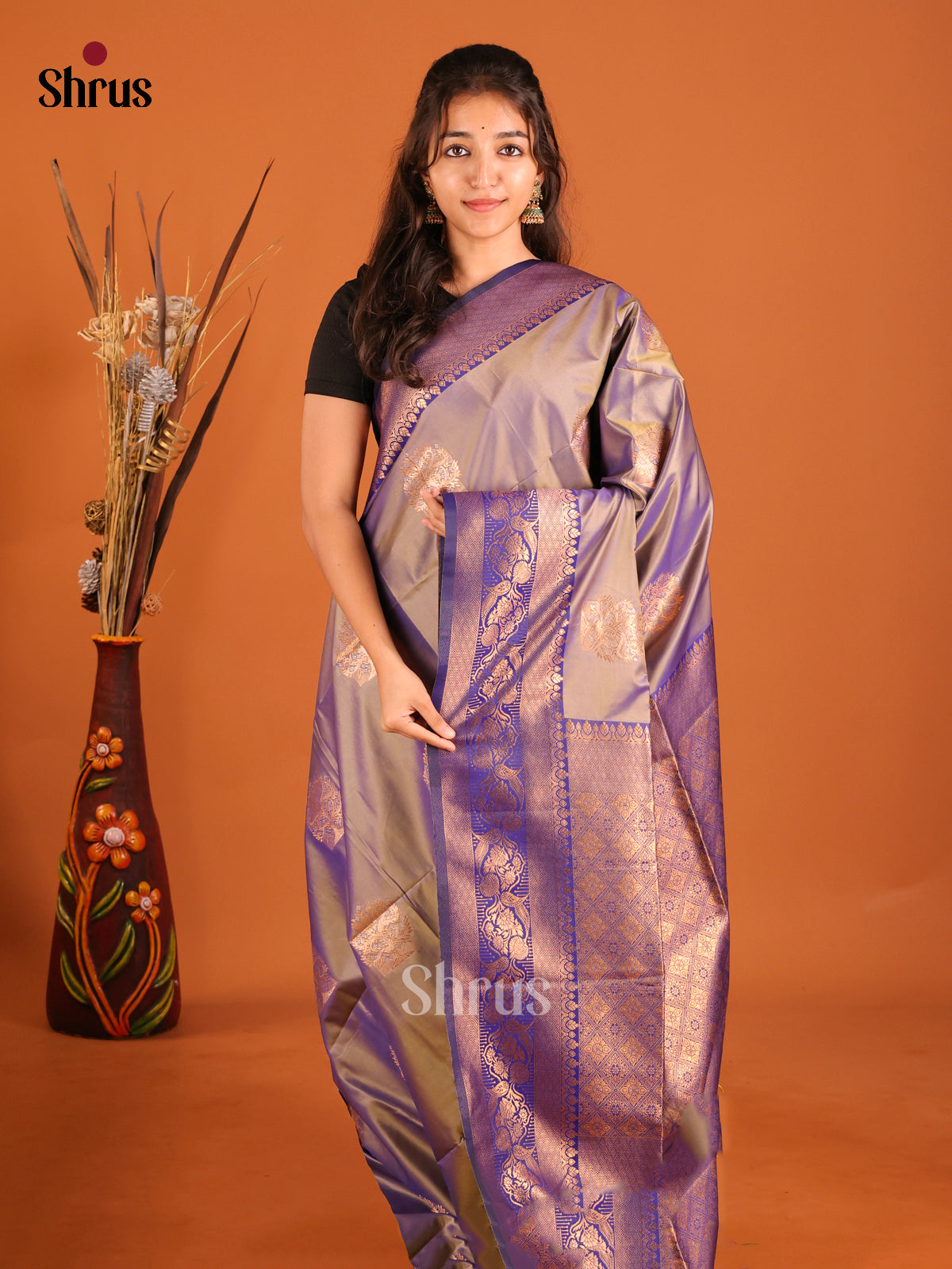 Grey & Blue - Semi Softsilk Saree