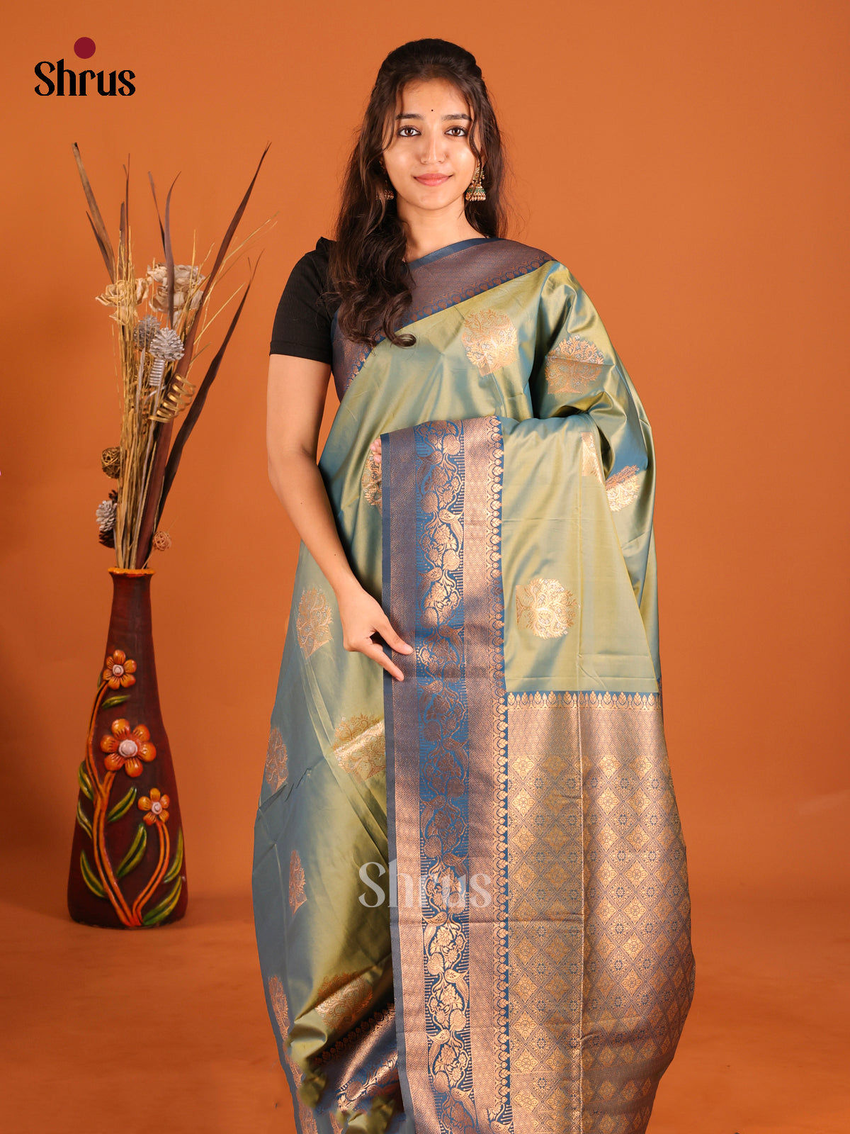 Green & Blue - Semi Softsilk Saree