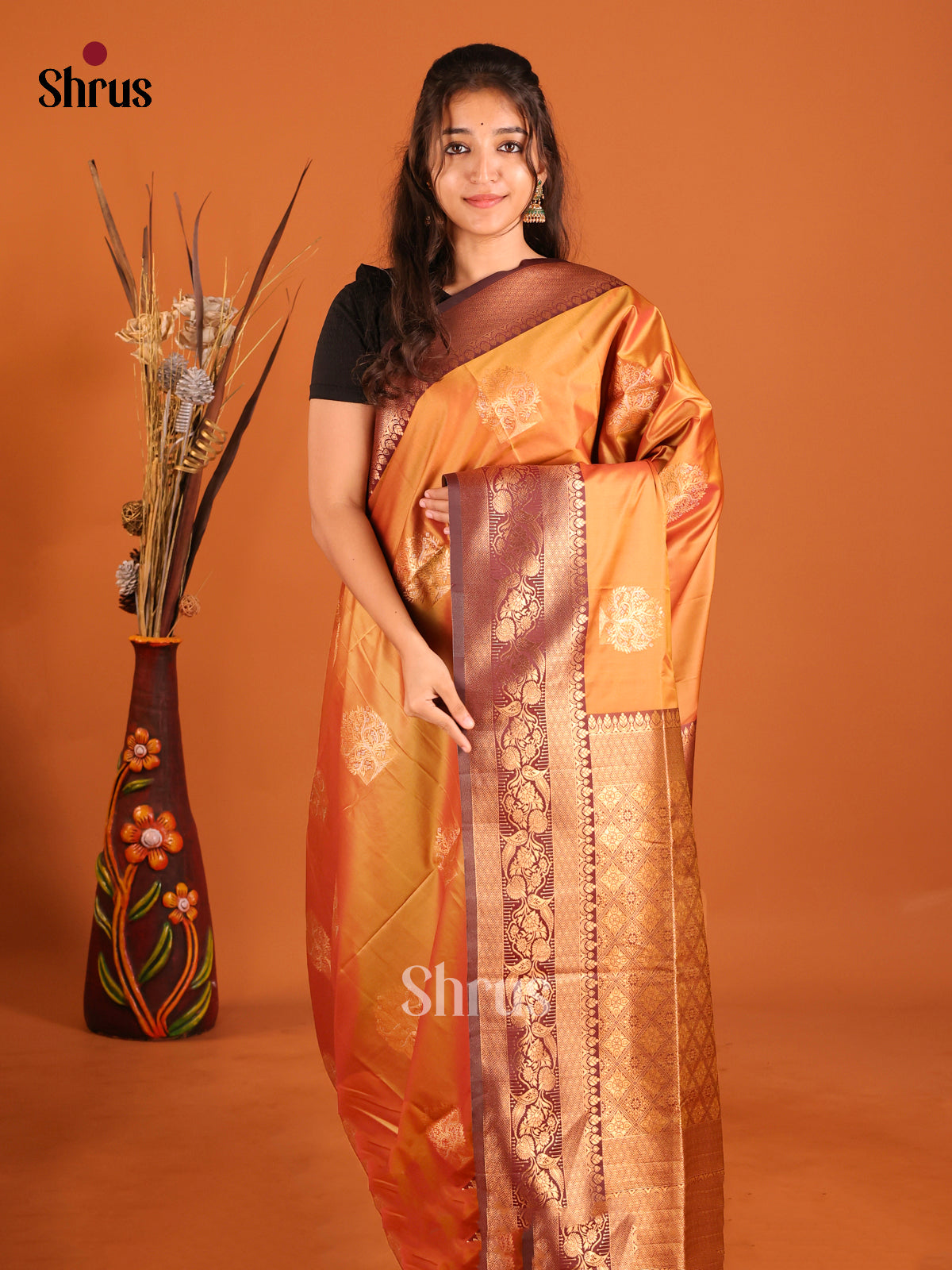 Brick & Brown - Semi Softsilk Saree