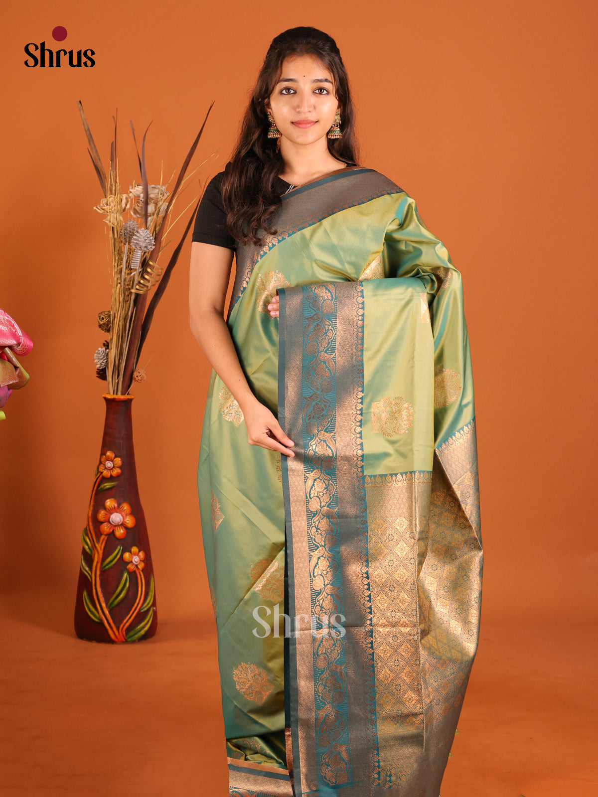 Green & Blue - Semi Softsilk Saree
