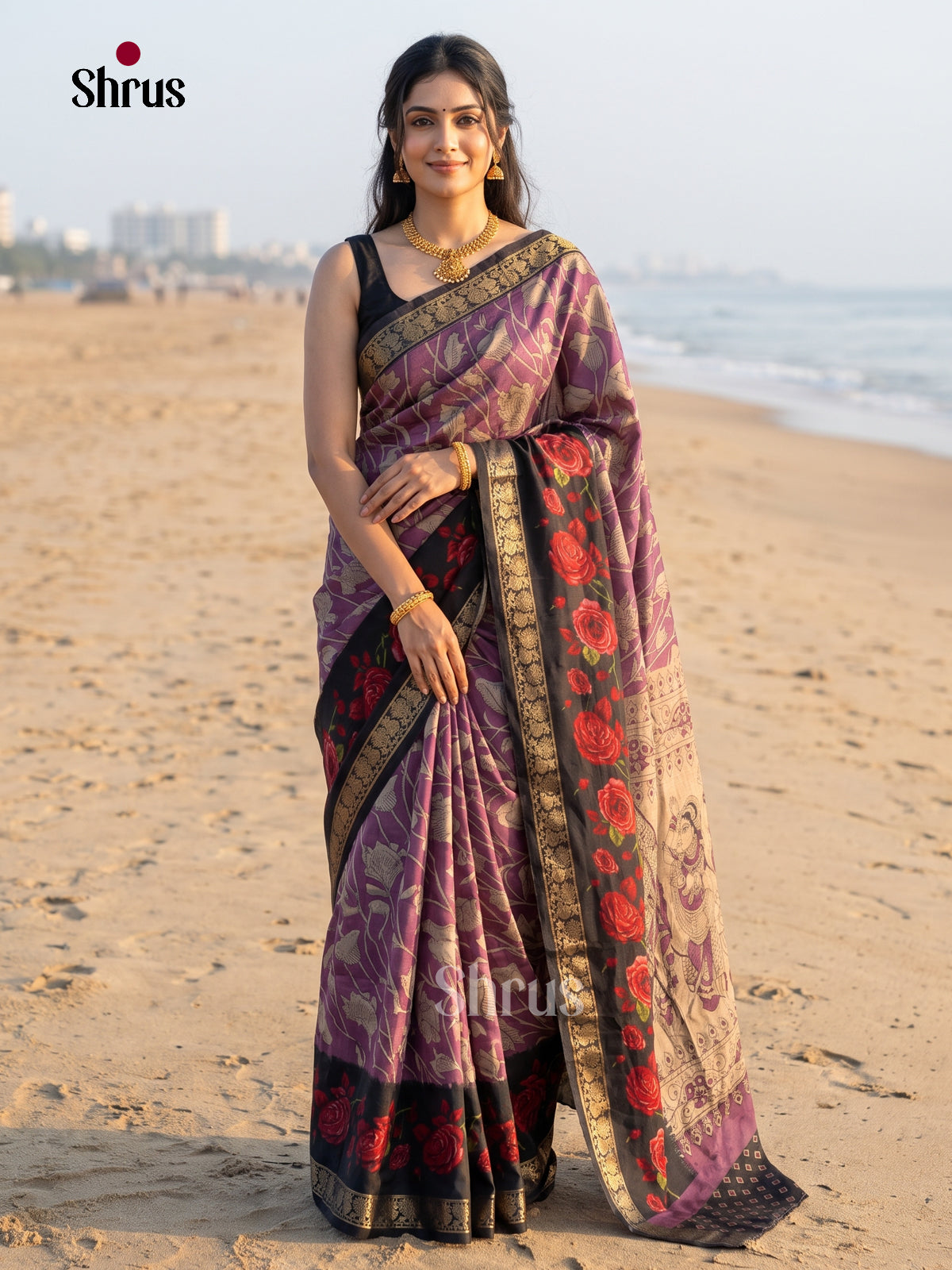 Purple & Black- Semi Modal Saree