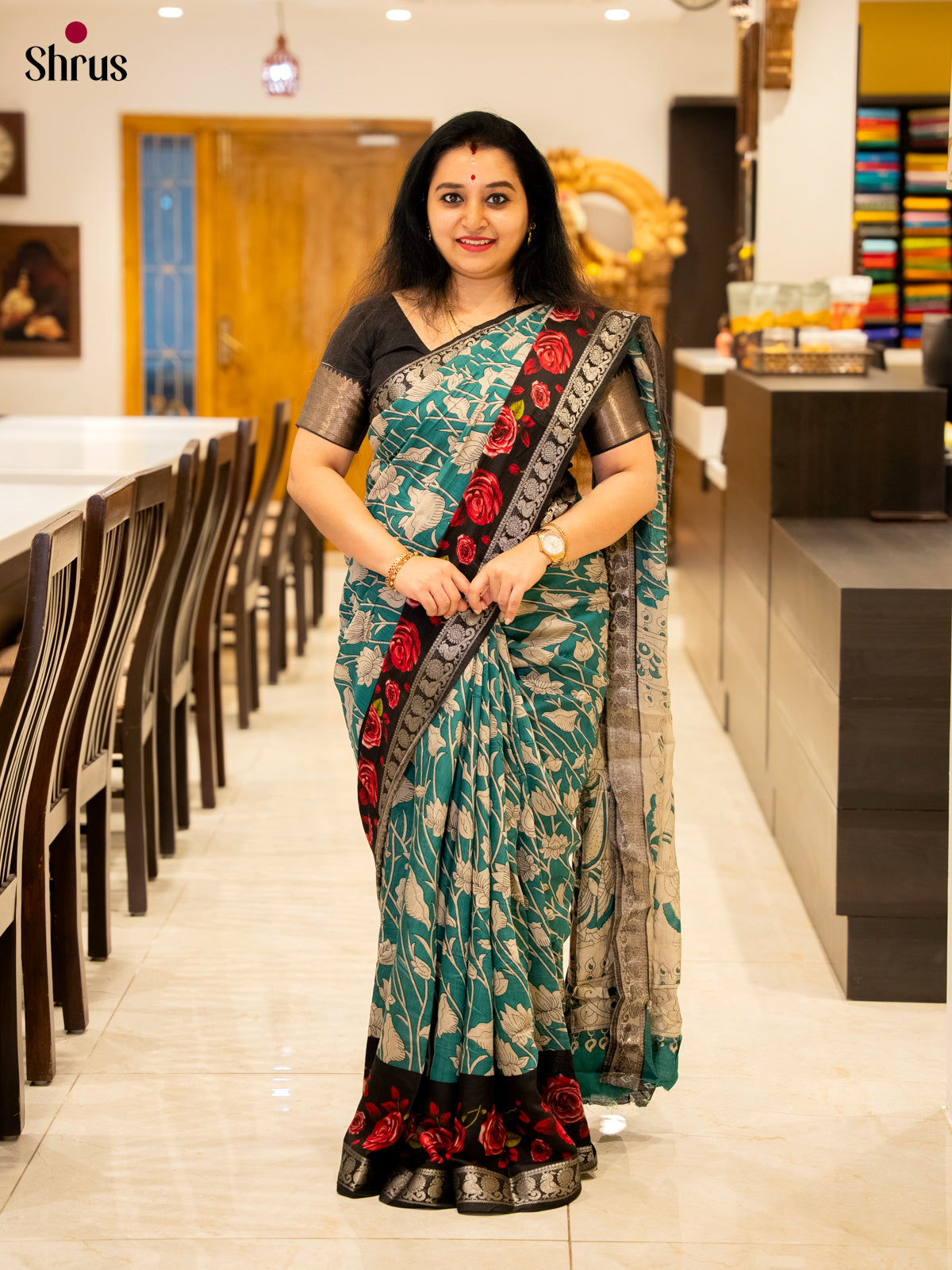 Teal & Black- Semi Modal Saree