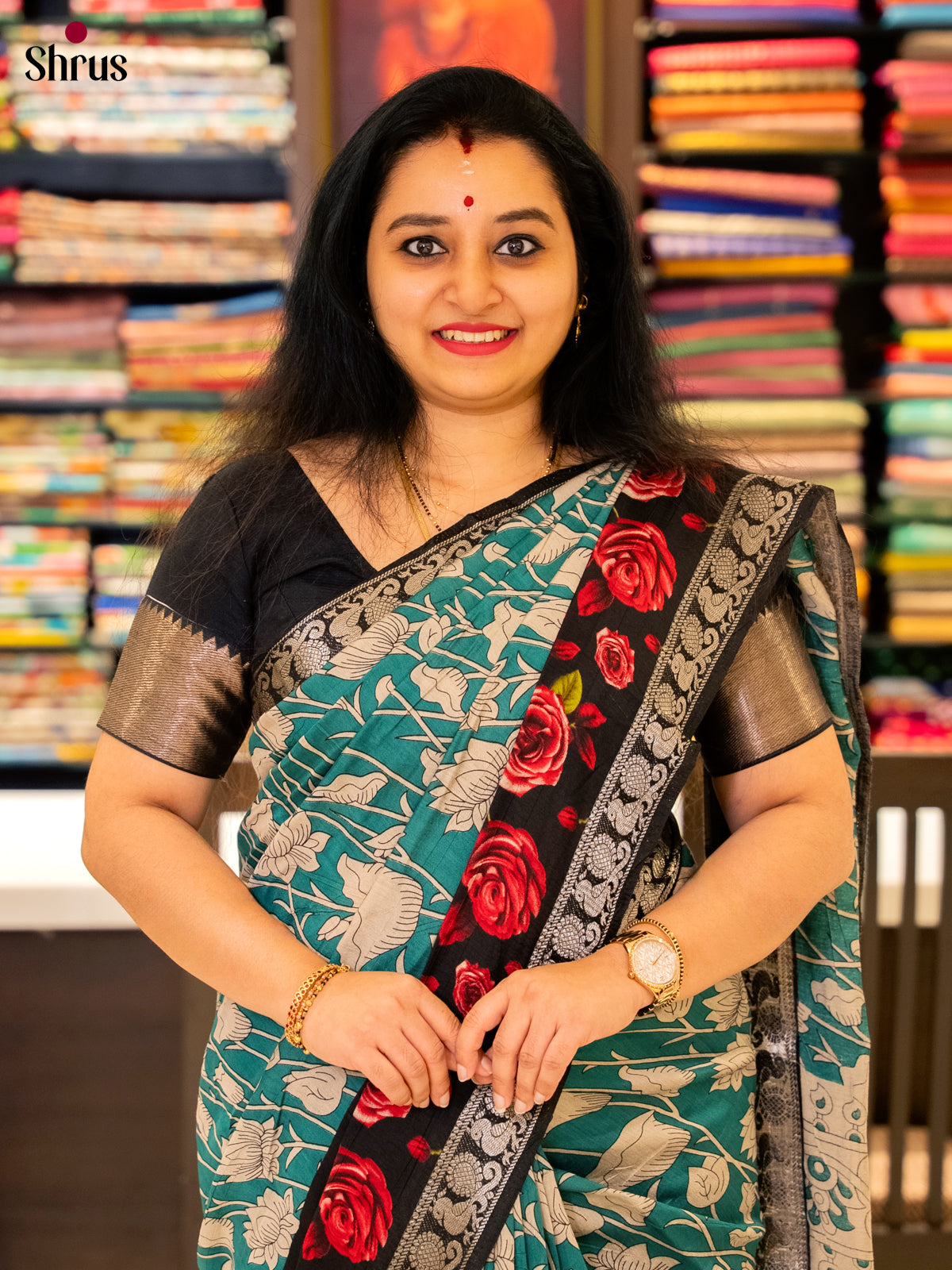 Teal & Black- Semi Modal Saree