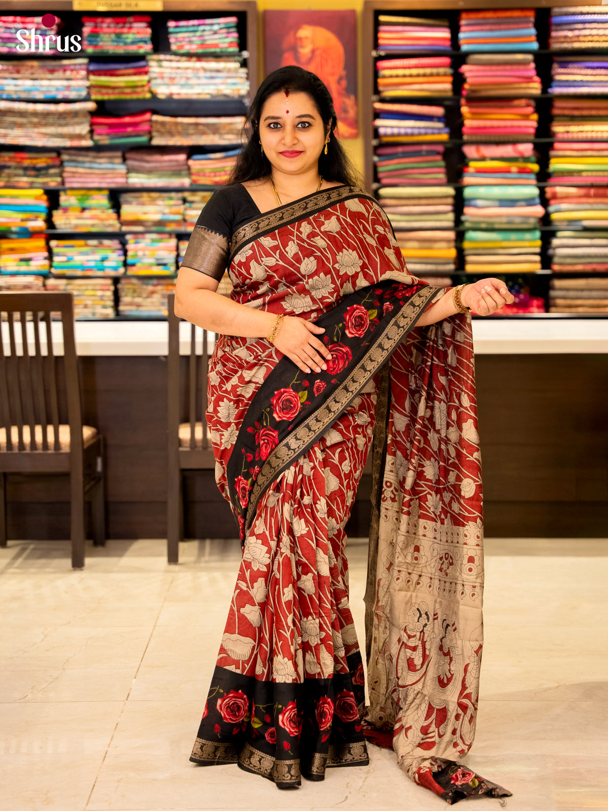 Red & Black - Semi Modal Saree