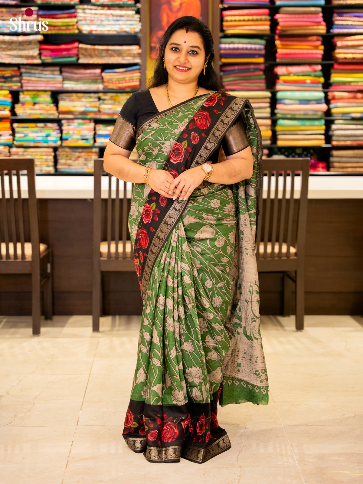 Green & Black - Semi Modal Saree