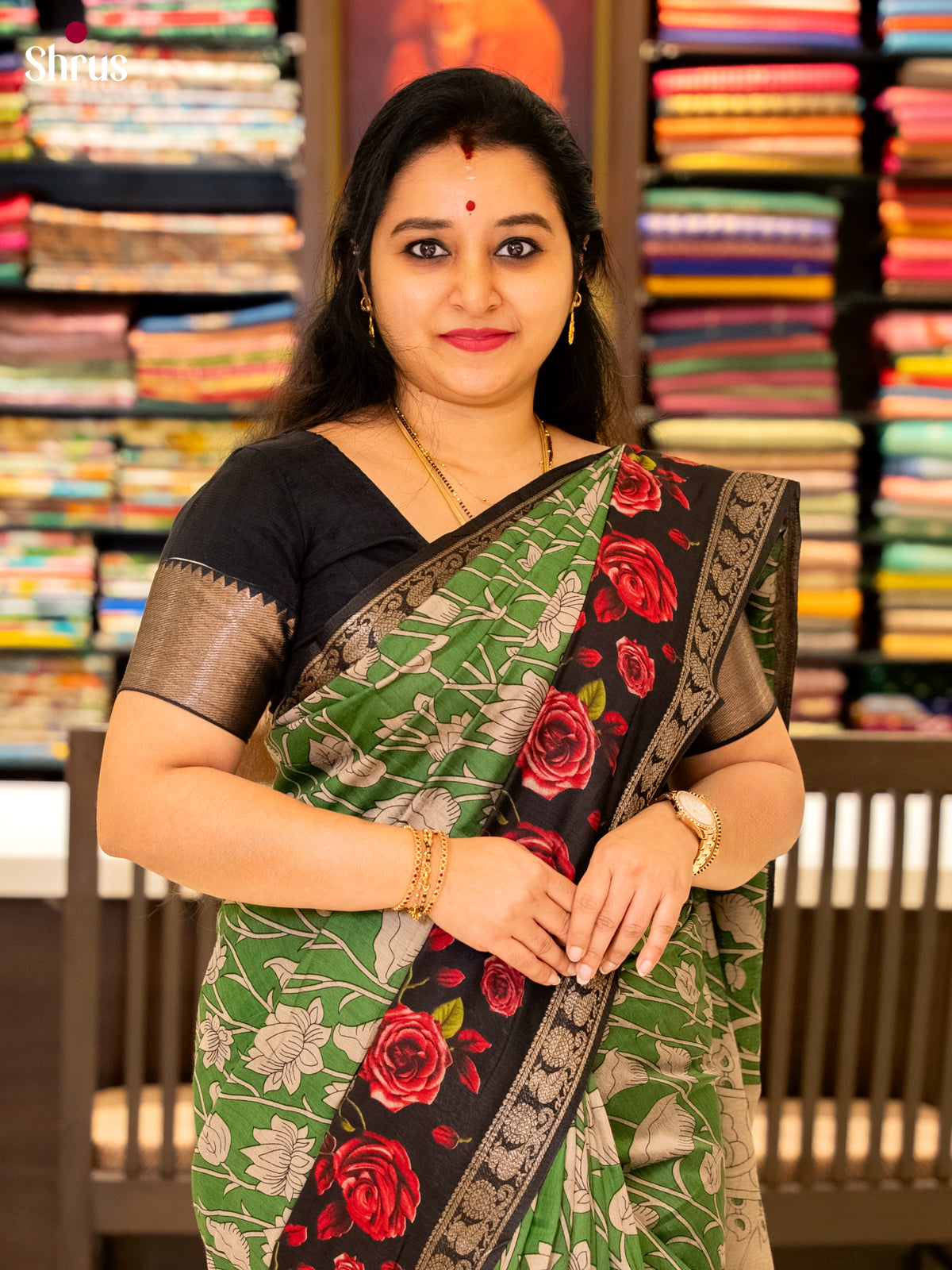 Green & Black - Semi Modal Saree