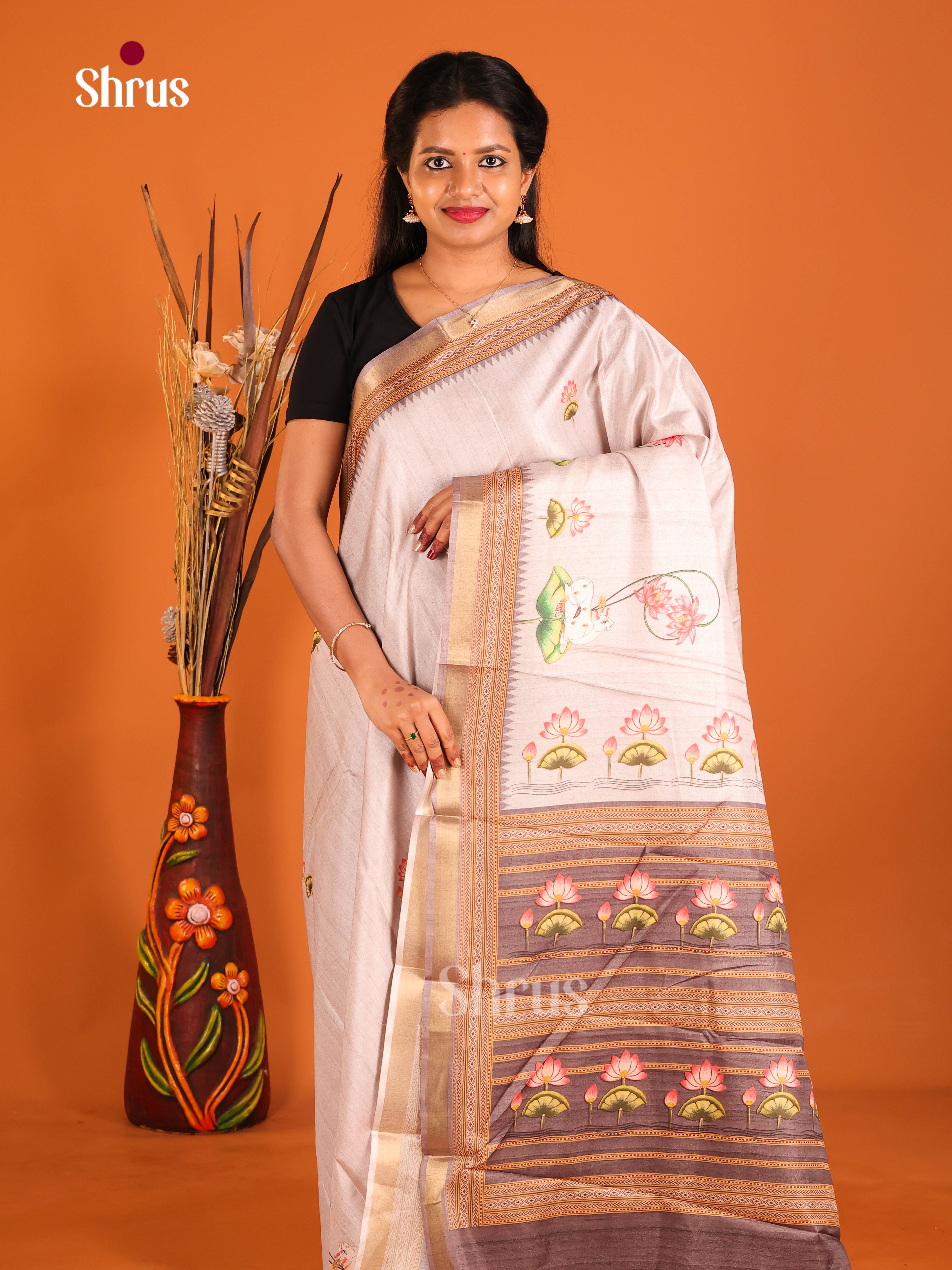 Cream & Purple - Art Modal Saree