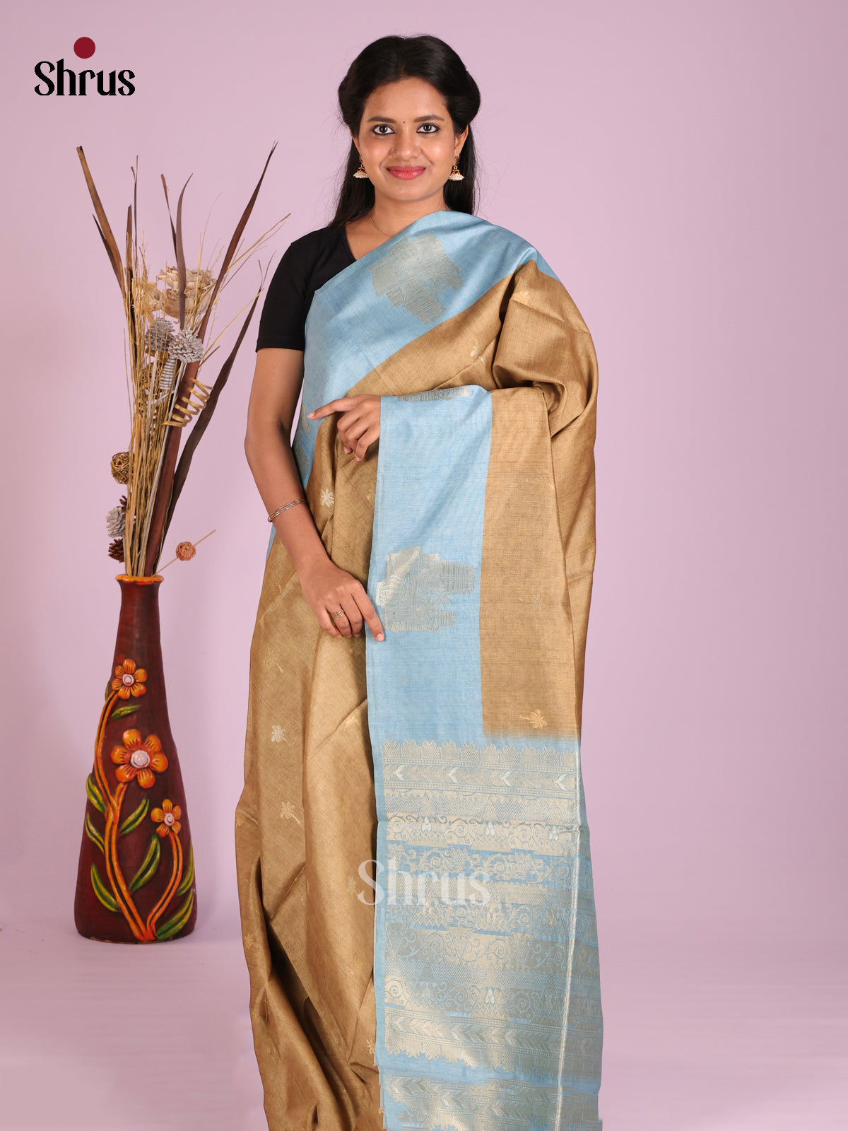 Gold & Blue - Semi Tussar Saree