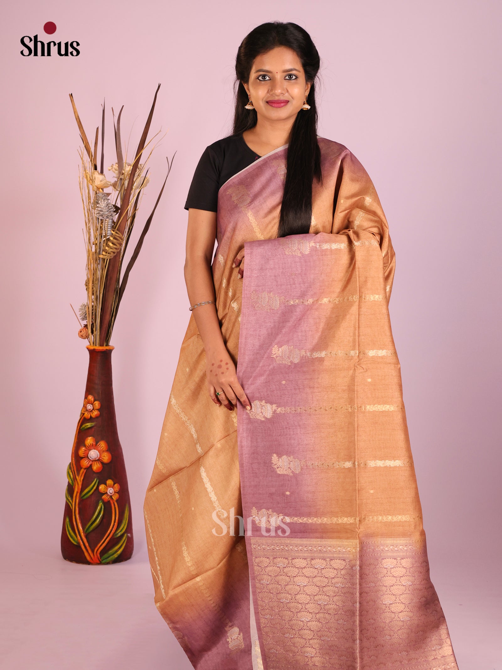 Mustard & Lavender - Semi Tussar Saree