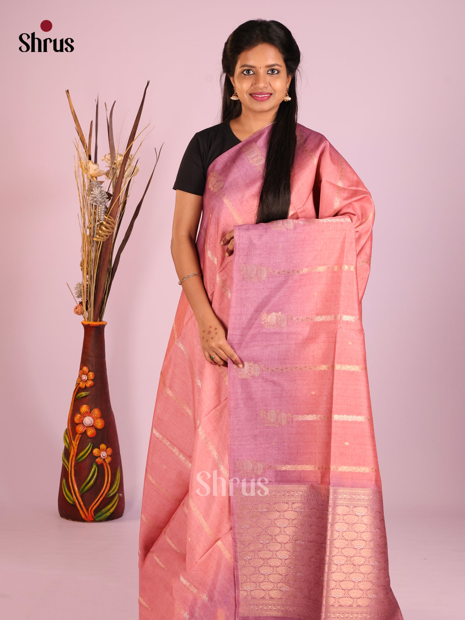 Pink & Purple - Semi Tussar Saree