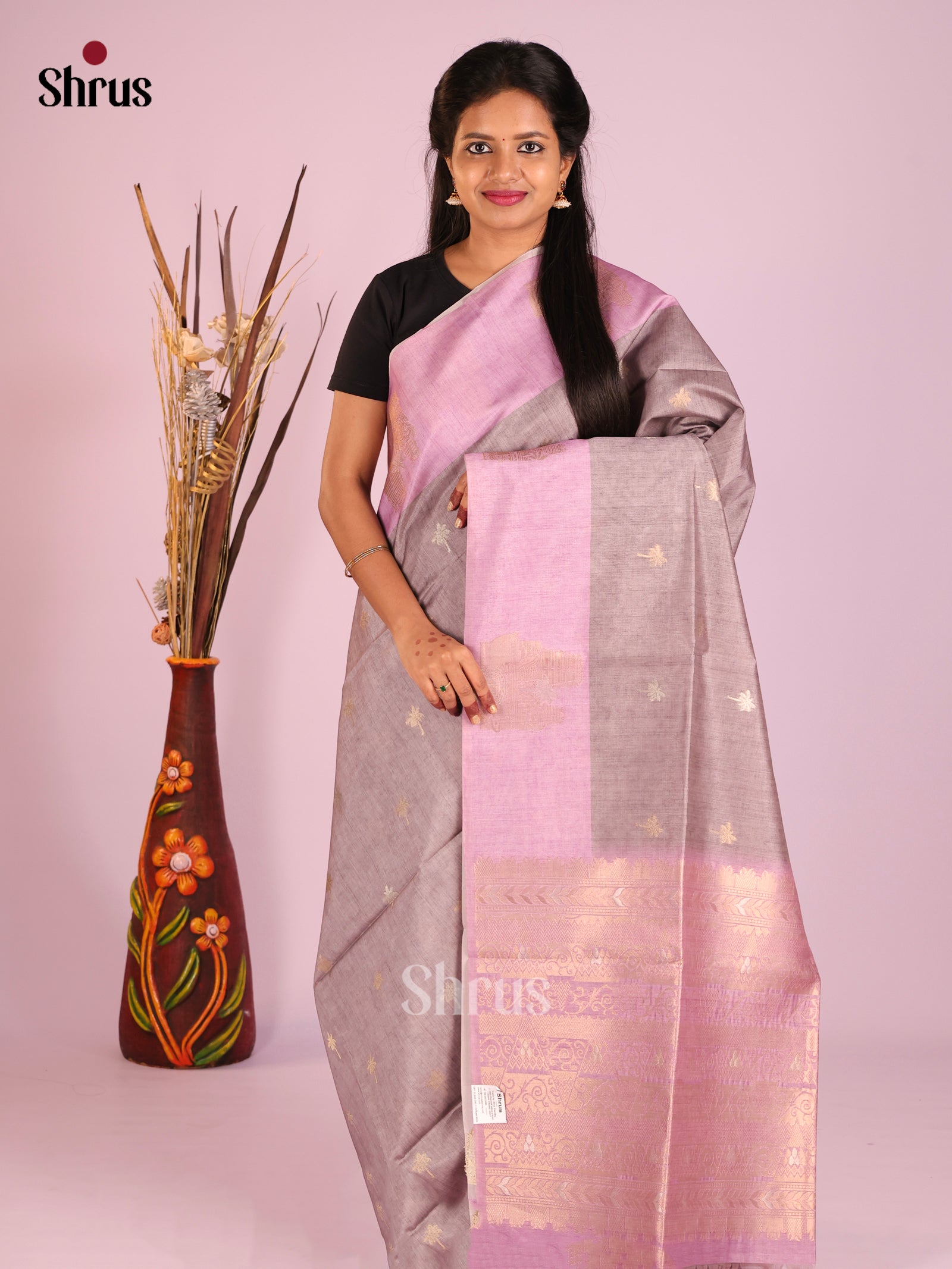 Grey & Lavender - Semi Tussar Saree
