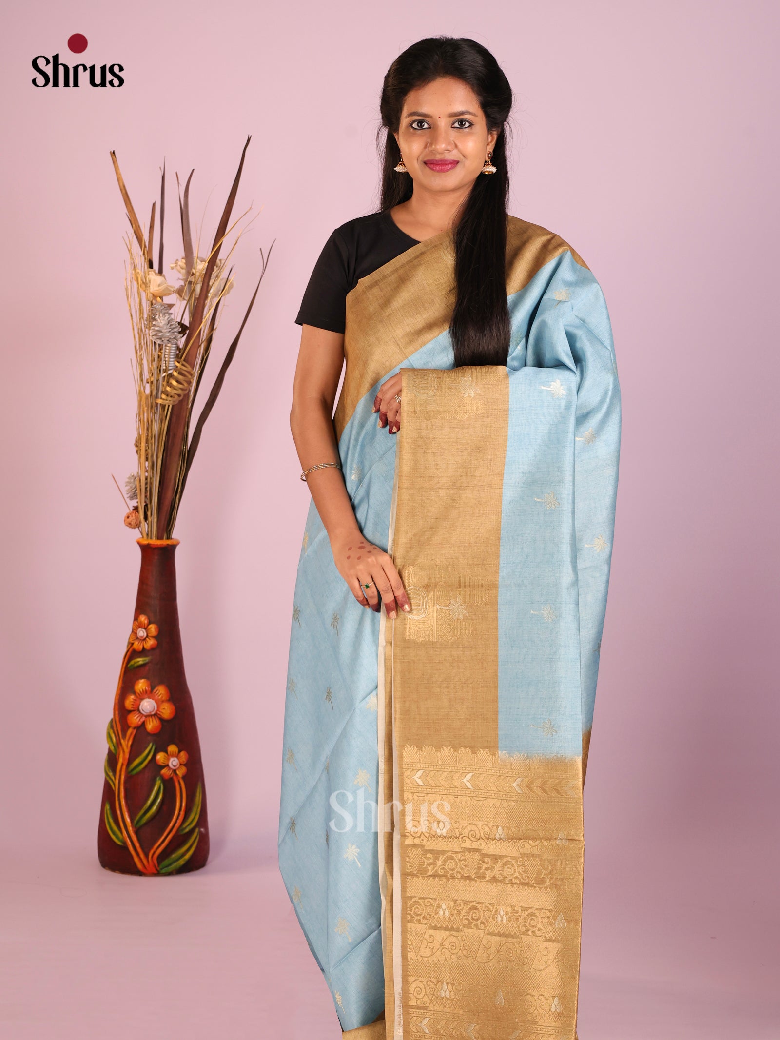 Pastel Blue & Beige - Semi Tussar Saree
