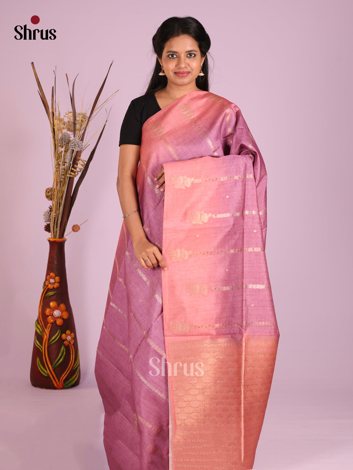 Purple & Pink - Semi Tussar Saree